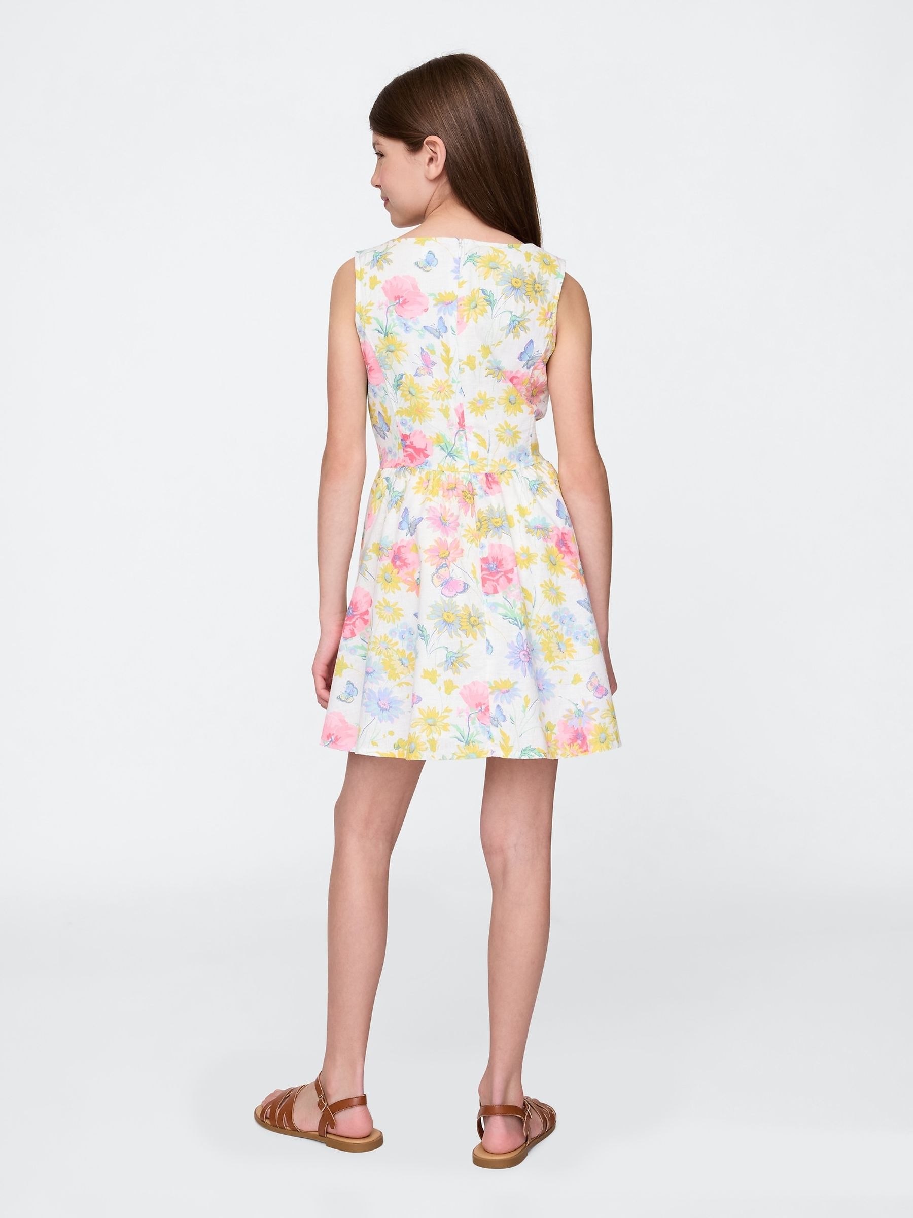 White Floral Linen-Cotton Summer Dress (4-13yrs) - Image 2 of 4