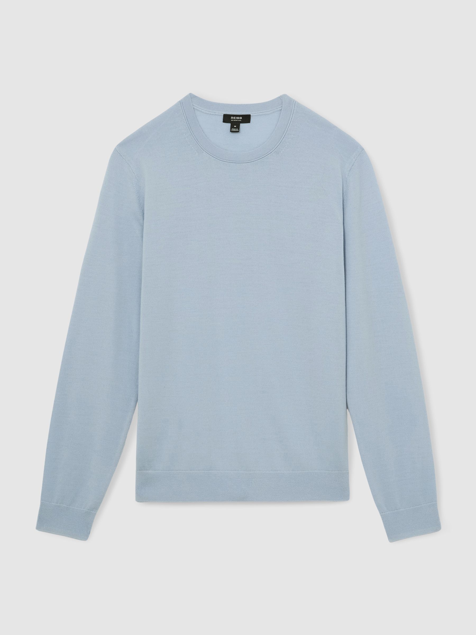 Merino Wool Crew Neck Jumper in Soft Blue - Image 2 of 4