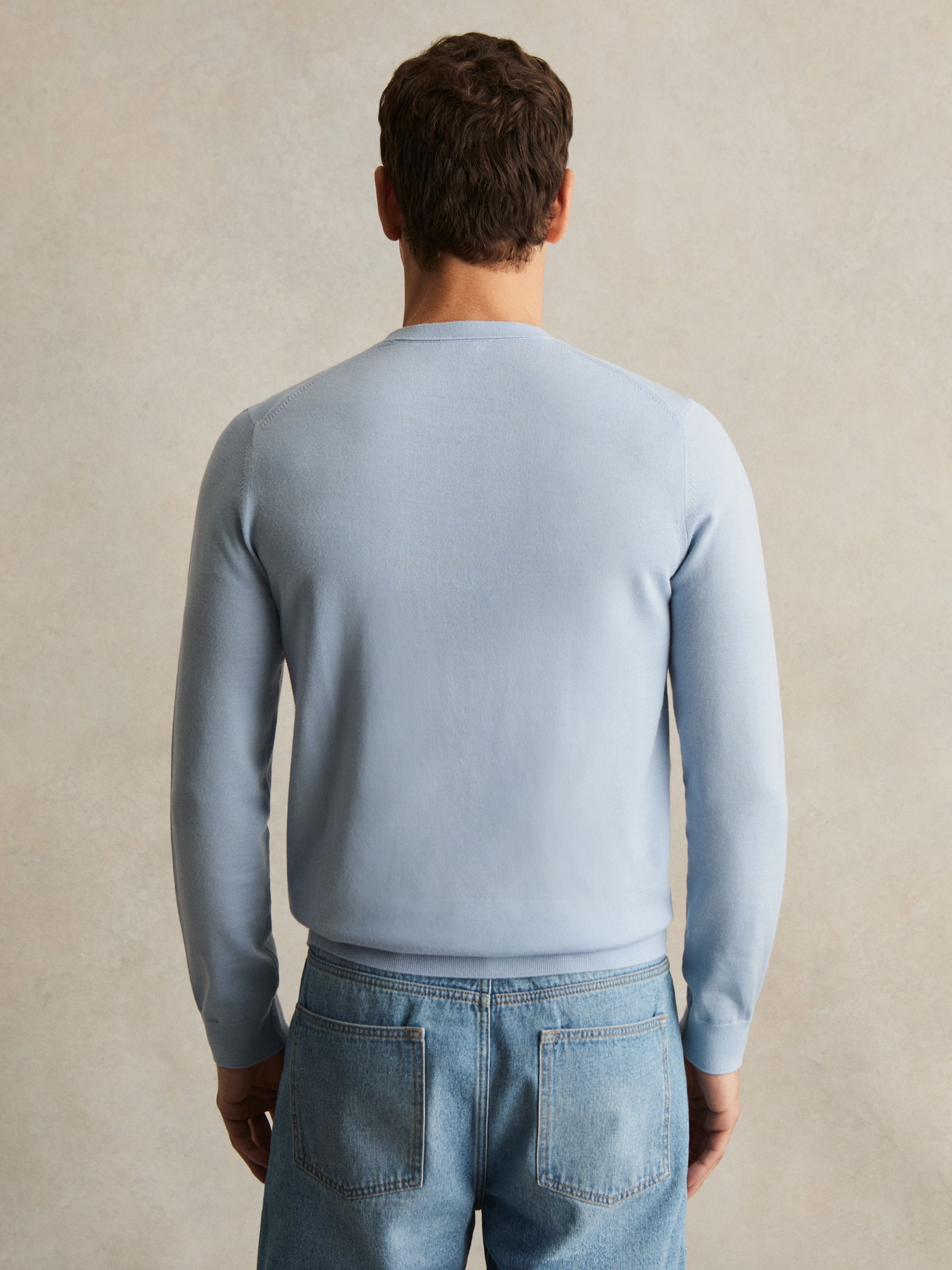 Merino Wool Crew Neck Jumper in Soft Blue - Image 3 of 4