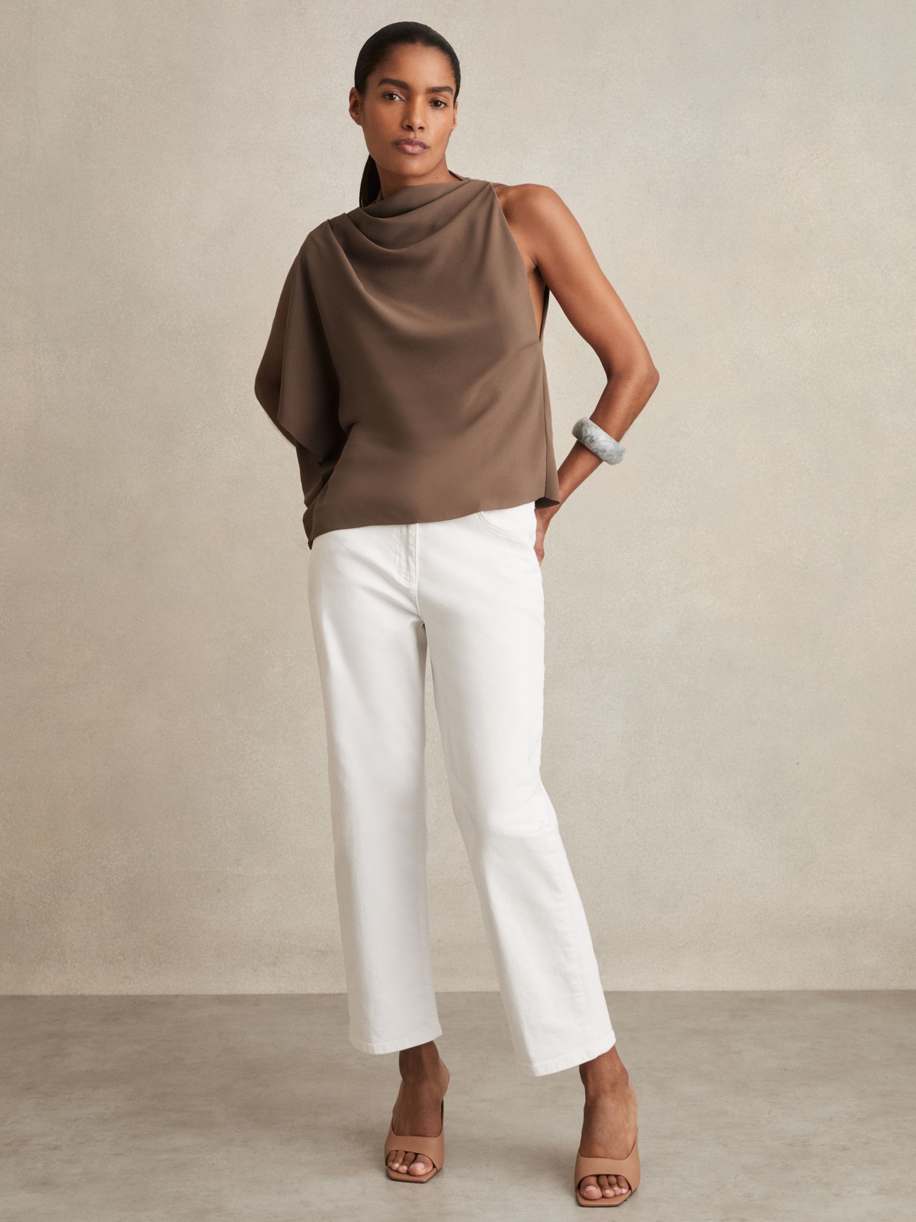 One-Shoulder Draped Top in Mink - Image 3 of 6
