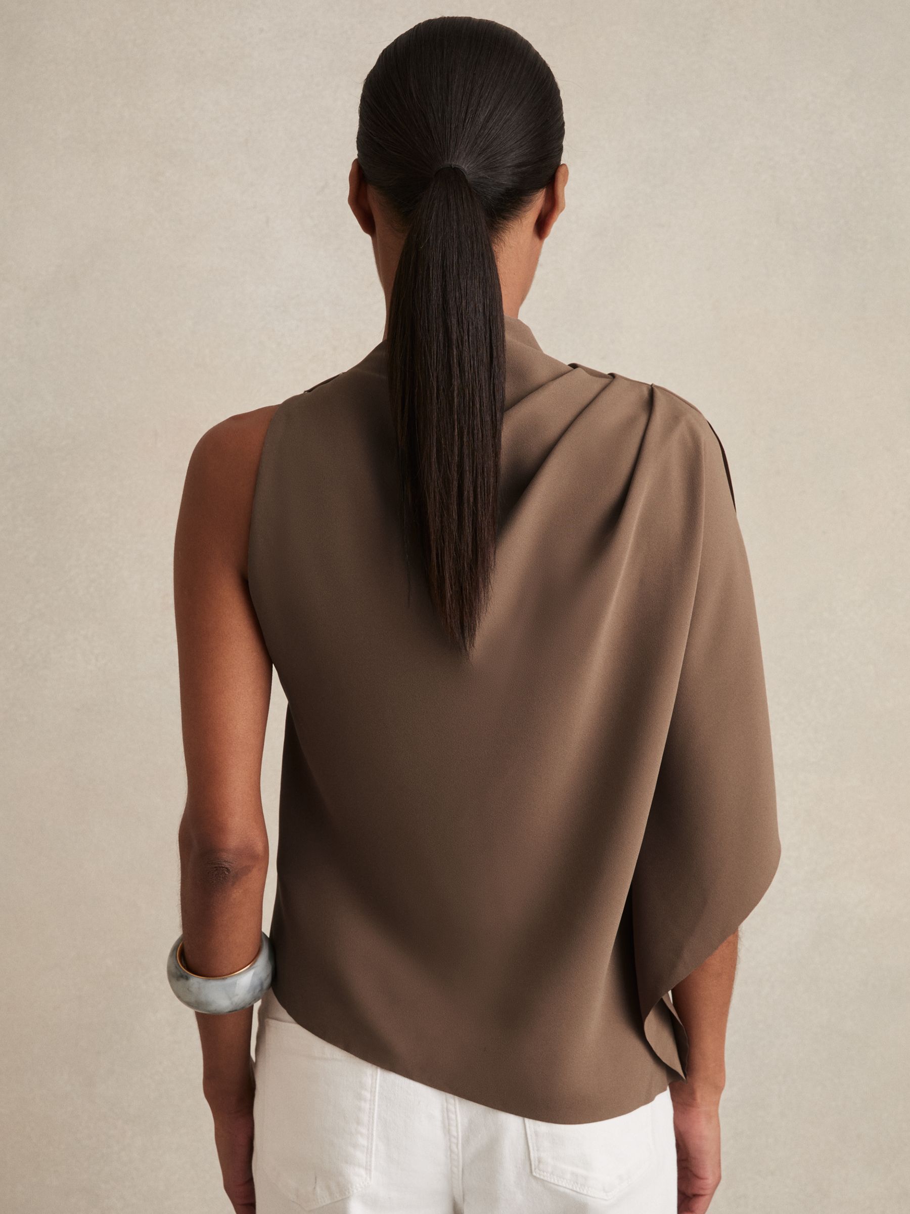 One-Shoulder Draped Top in Mink - Image 5 of 6