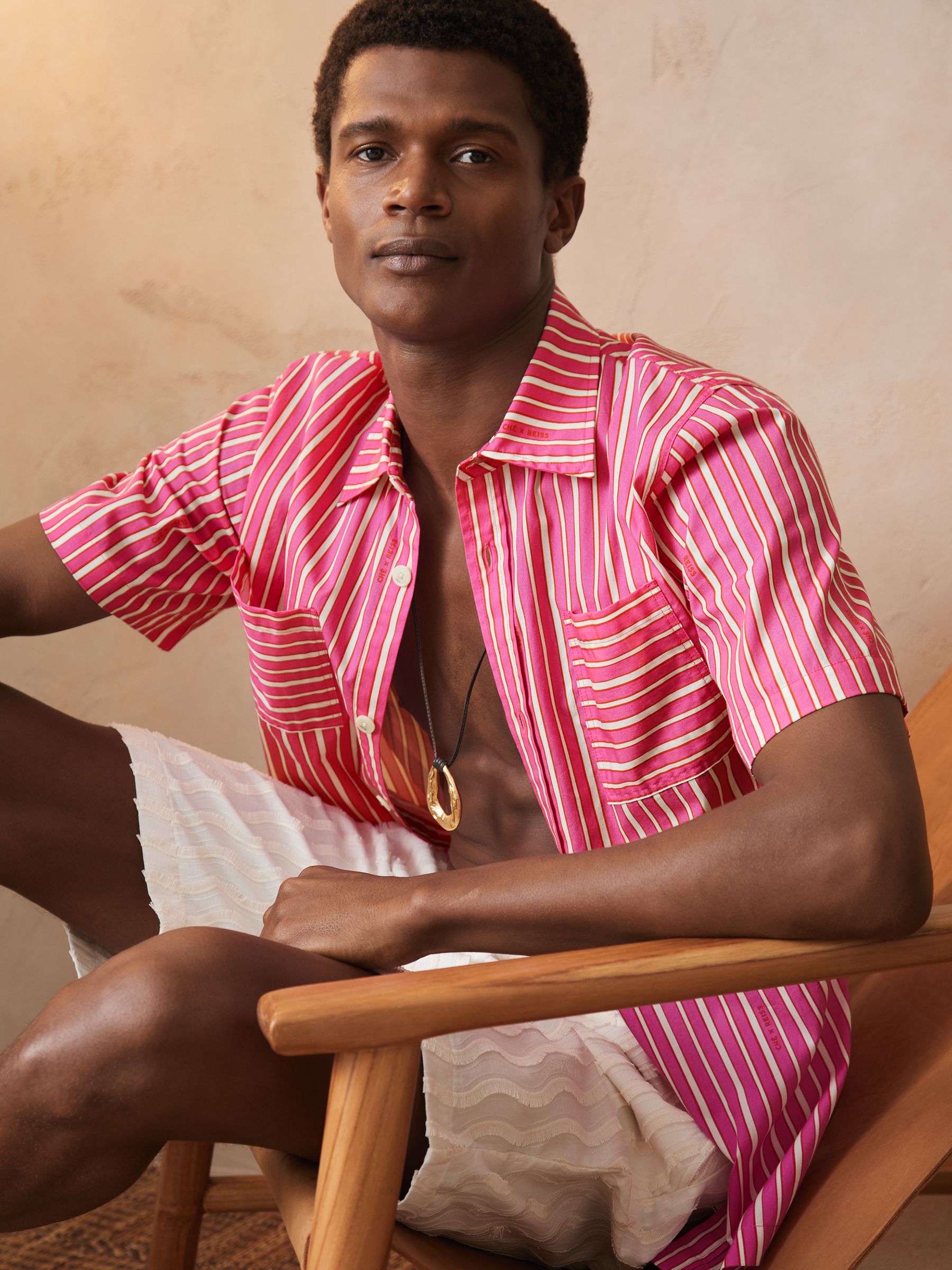 Reiss | Ché Poplin Stripe Shirt in Soft Pink/White - Image 5 of 7