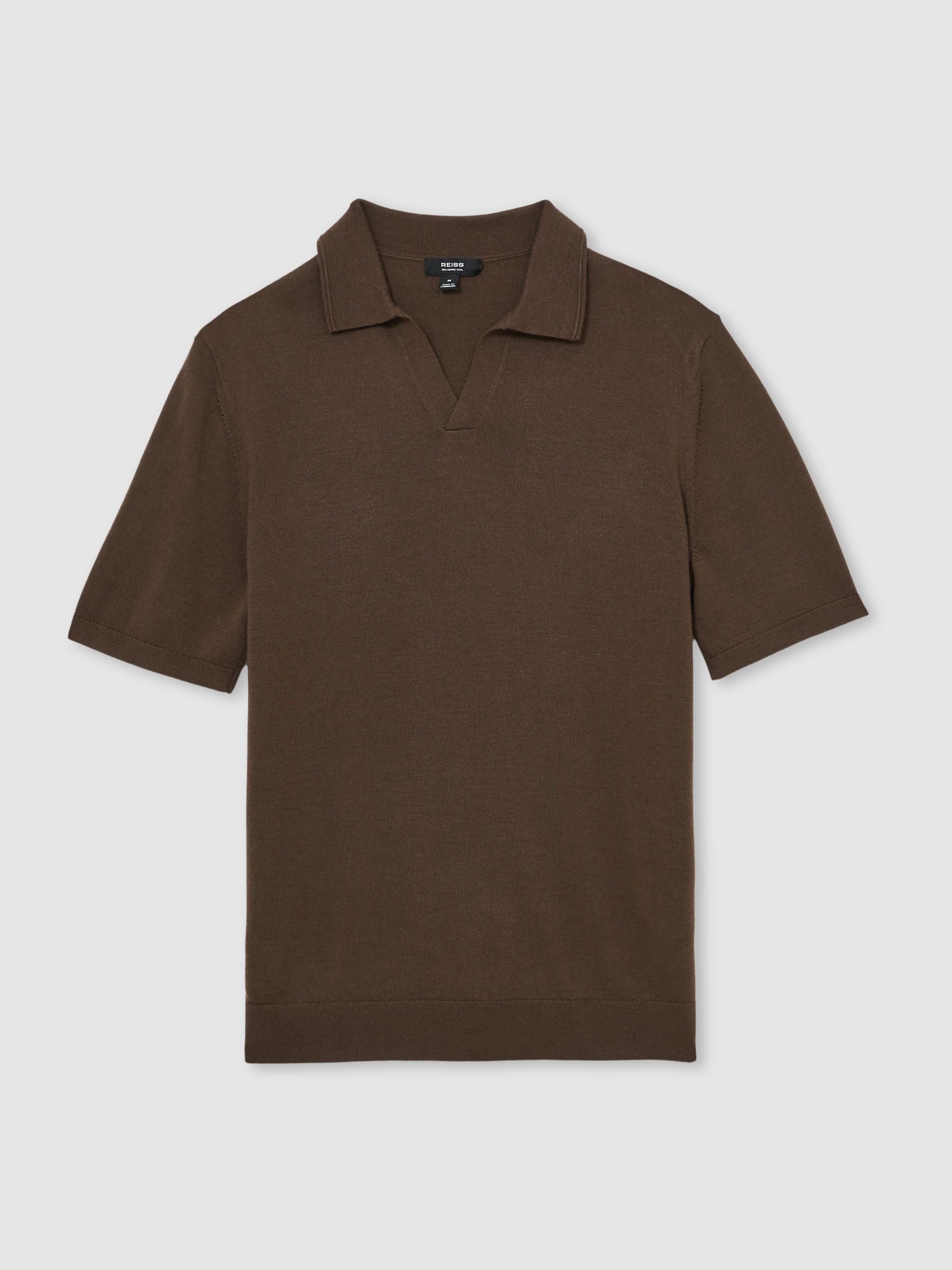 Merino Wool Open-Collar Polo Shirt in Chocolate Brown - Image 2 of 5