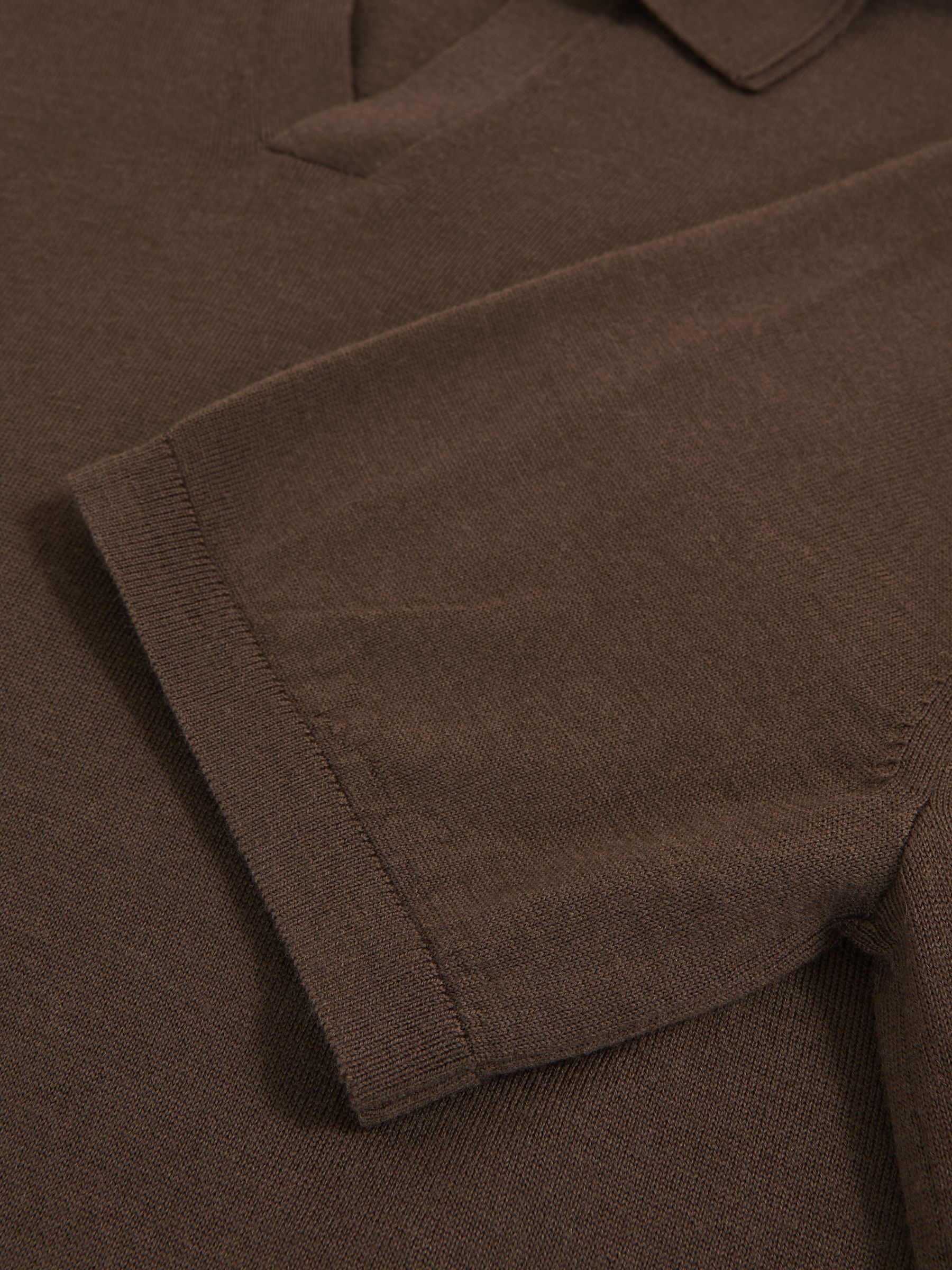 Merino Wool Open-Collar Polo Shirt in Chocolate Brown - Image 5 of 5