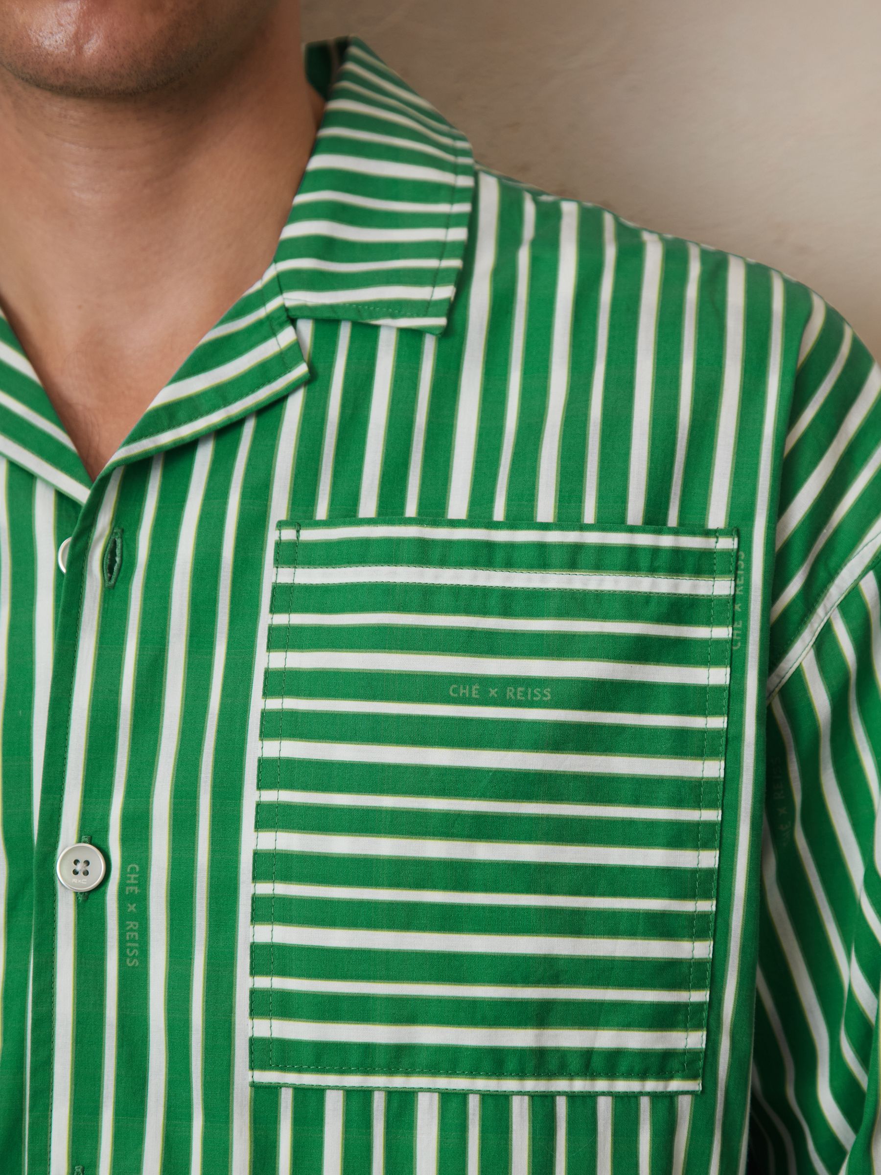 Reiss | Ché Poplin Stripe Pocket Shirt in Bright Green/White - Image 3 of 6