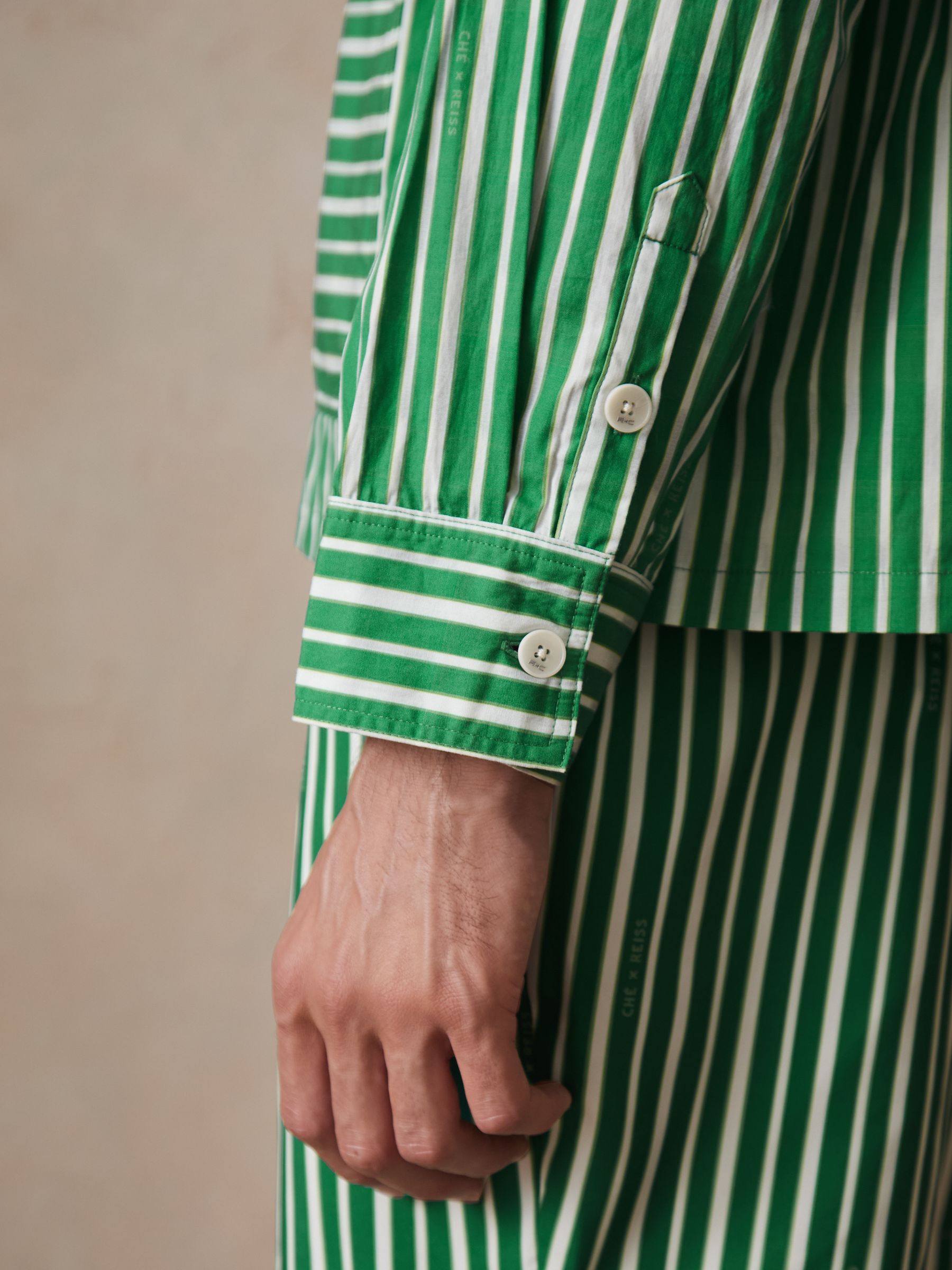 Reiss | Ché Poplin Stripe Pocket Shirt in Bright Green/White - Image 4 of 6