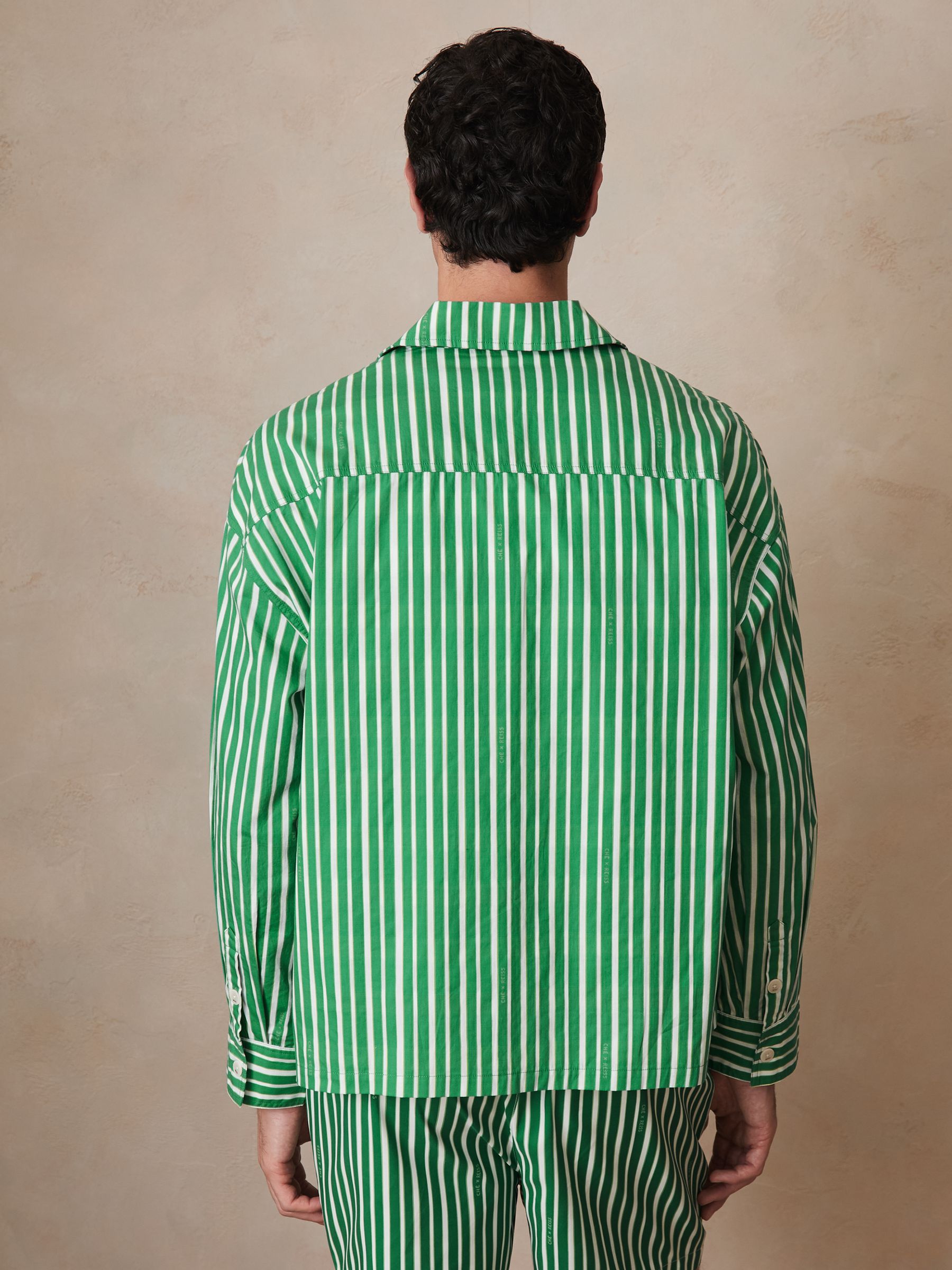 Reiss | Ché Poplin Stripe Pocket Shirt in Bright Green/White - Image 5 of 6
