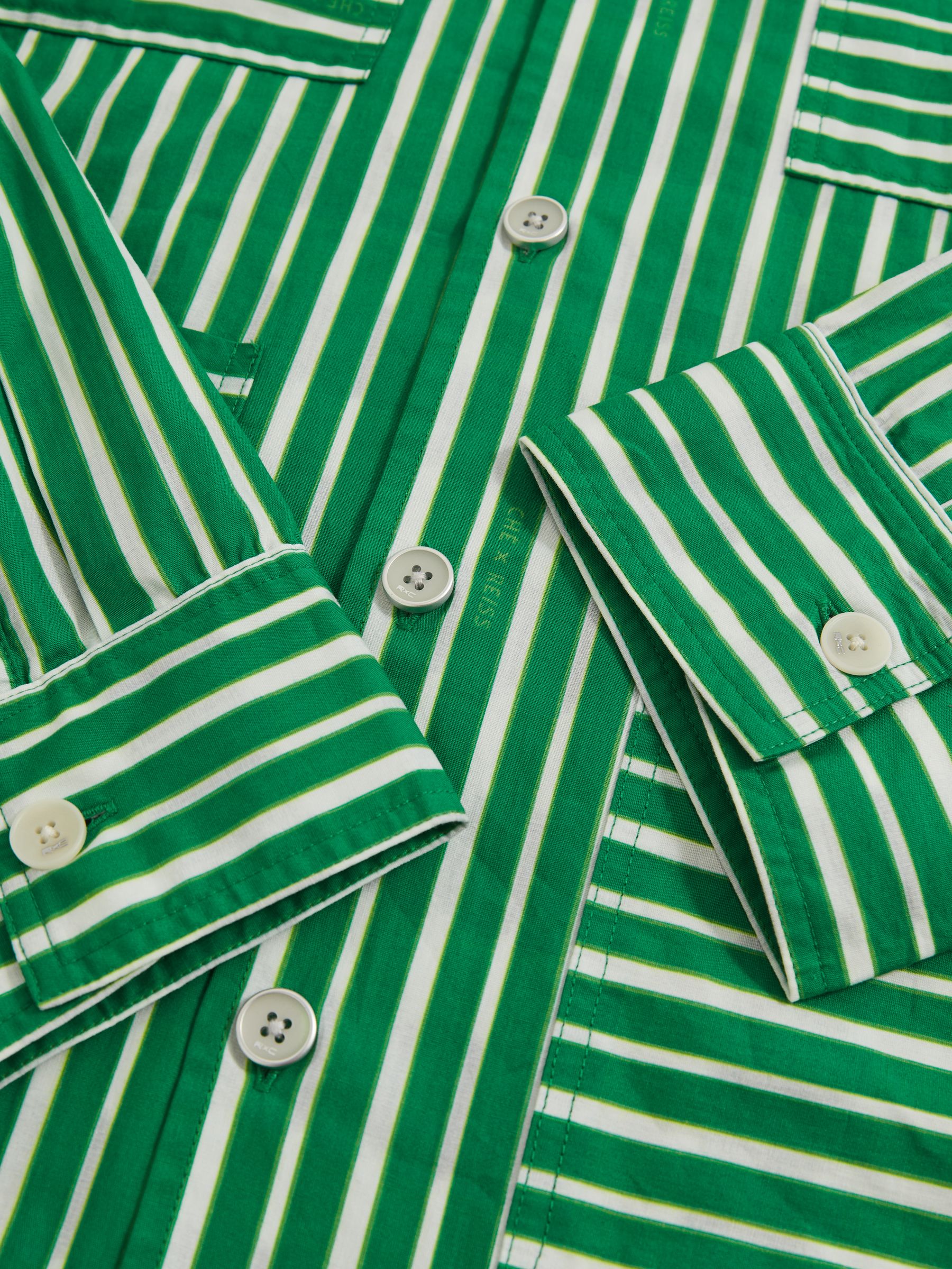 Reiss | Ché Poplin Stripe Pocket Shirt in Bright Green/White - Image 6 of 6
