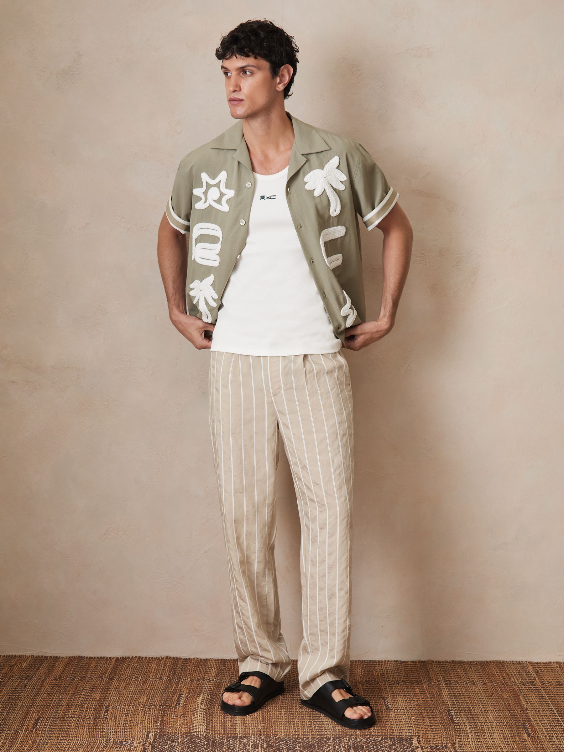 Reiss | Ché Embroidered-Motif Shirt in Sage Green - Image 4 of 8