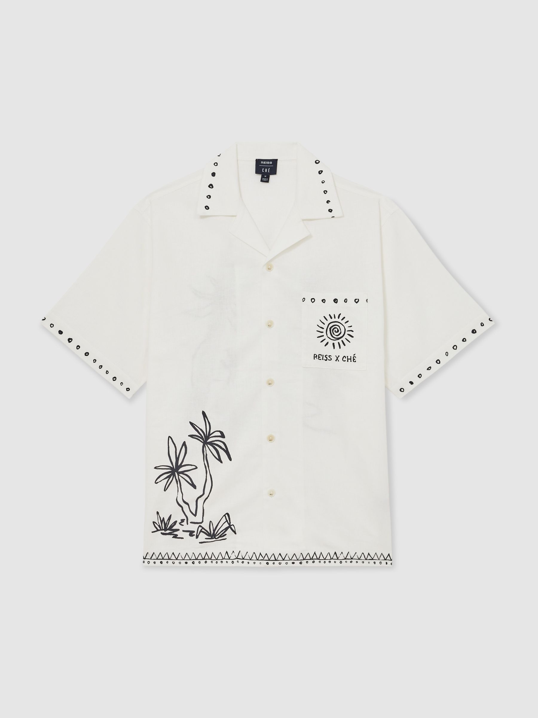 Reiss | Ché Cotton-Linen Palm Shirt in White - Image 2 of 8