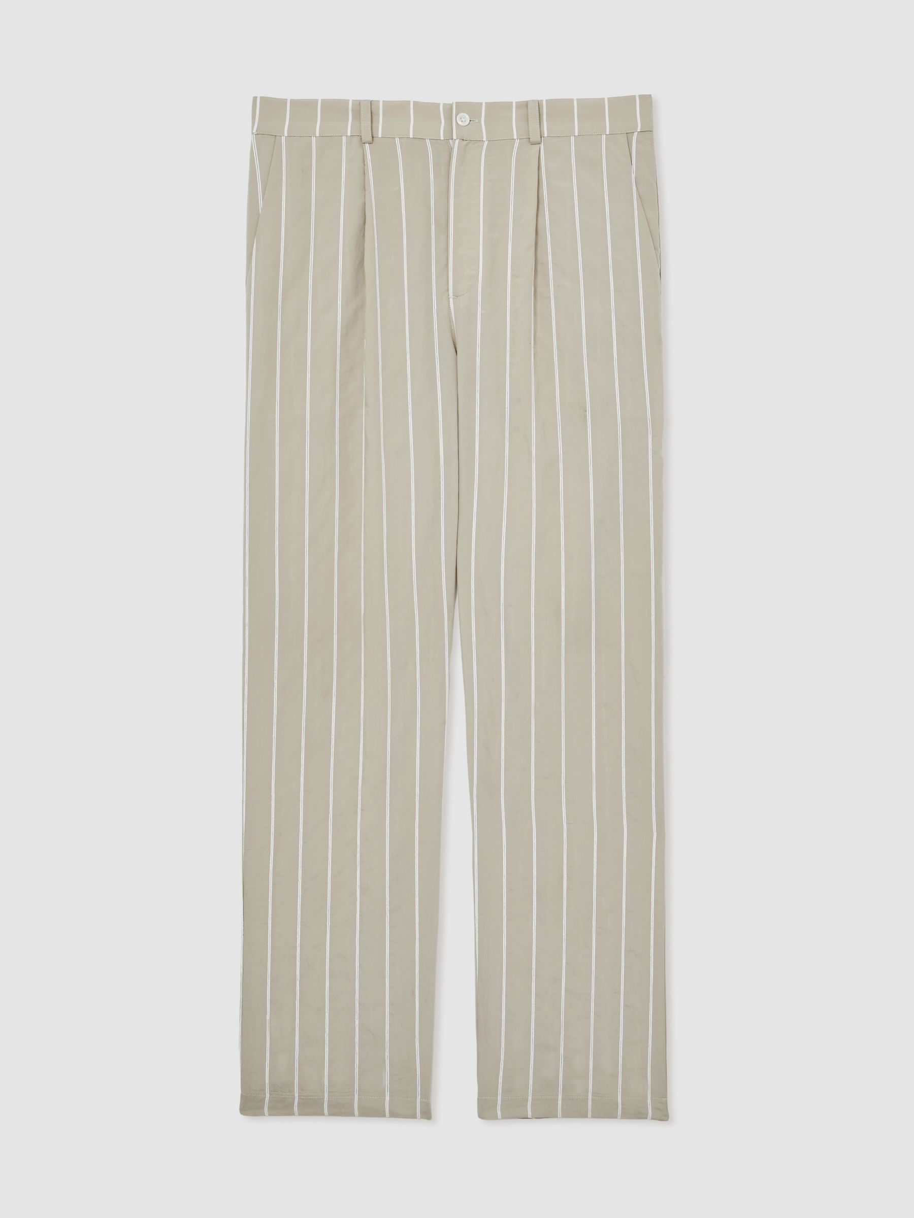Reiss | Ché Pinstripe Wide-Leg Trousers in Stone - Image 2 of 7