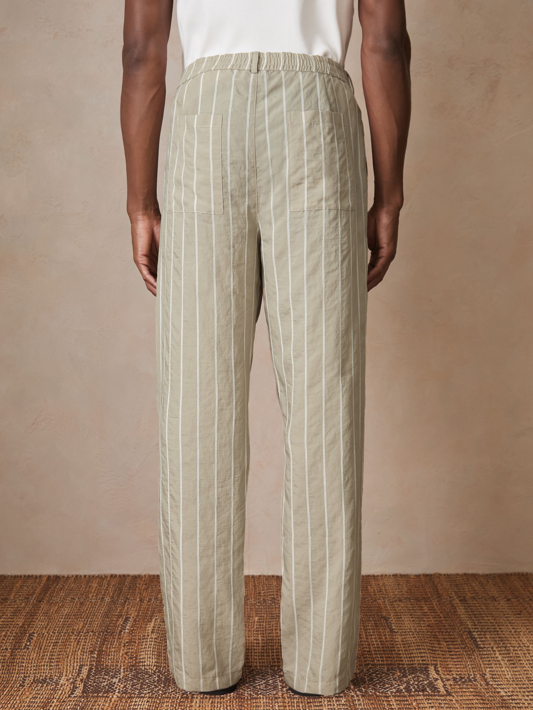 Reiss | Ché Pinstripe Wide-Leg Trousers in Stone - Image 6 of 7