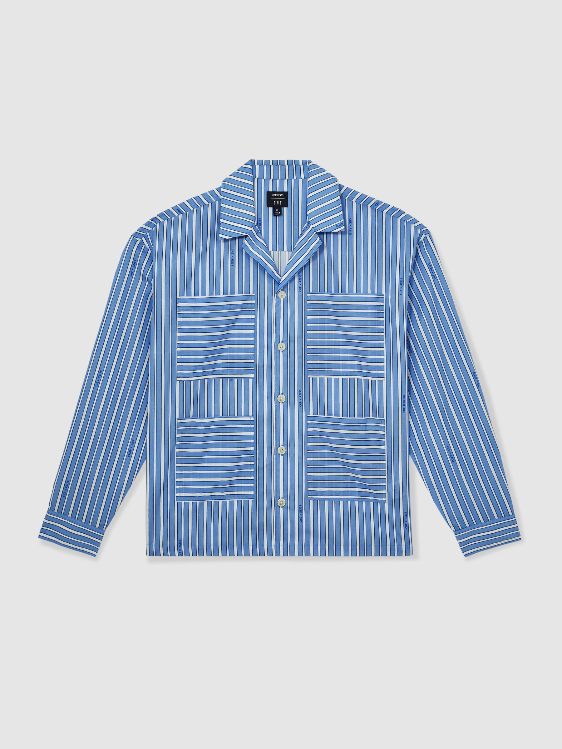 Reiss | Ché Poplin Stripe Pocket Shirt in Bright Blue/White - Image 2 of 7