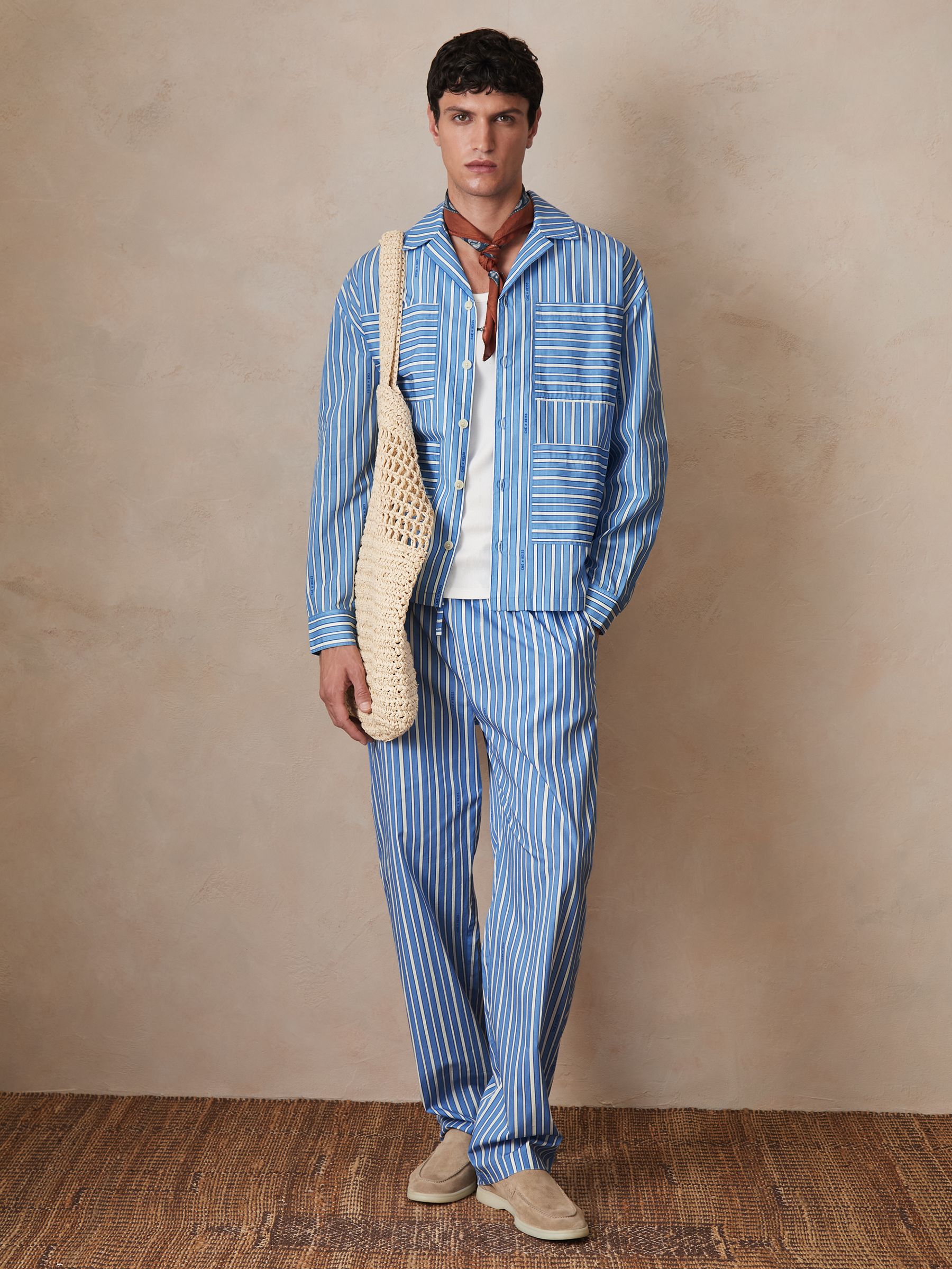 Reiss Reiss | Ché Poplin Stripe Pocket Shirt in Bright Blue/White
