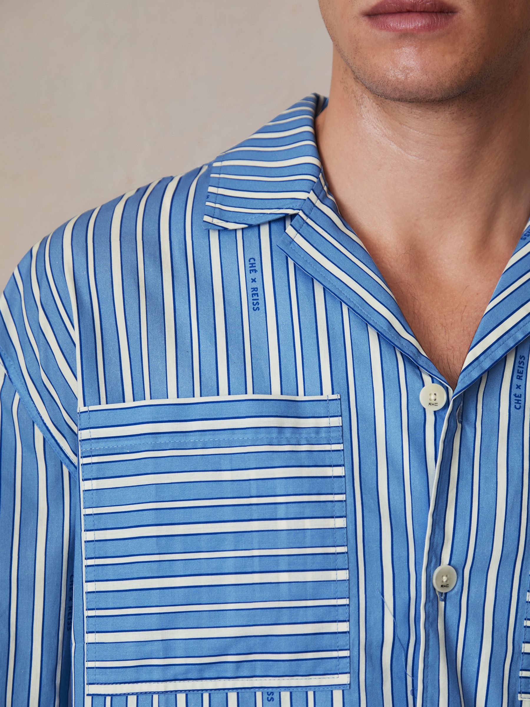 Reiss | Ché Poplin Stripe Pocket Shirt in Bright Blue/White - Image 4 of 7