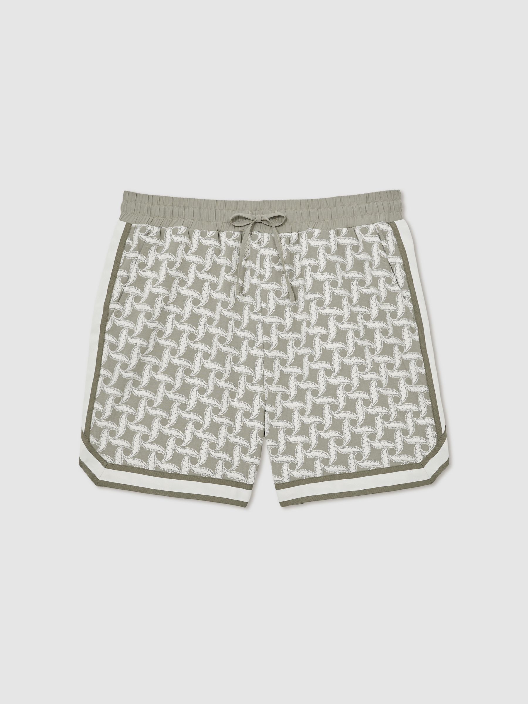 Reiss | Ché Embroidered-Motif Shorts in Sage/White - Image 2 of 6