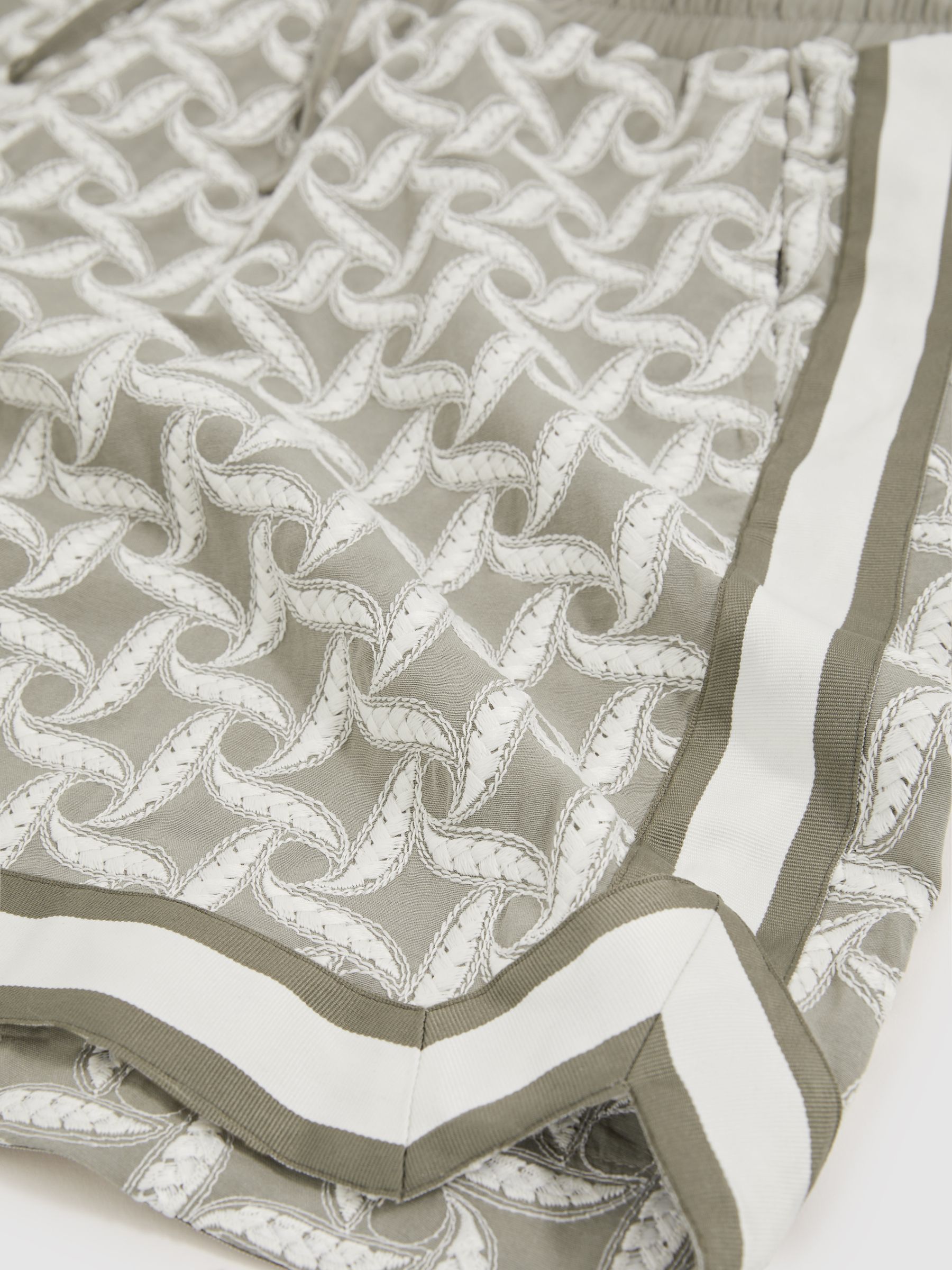 Reiss | Ché Embroidered-Motif Shorts in Sage/White - Image 6 of 6