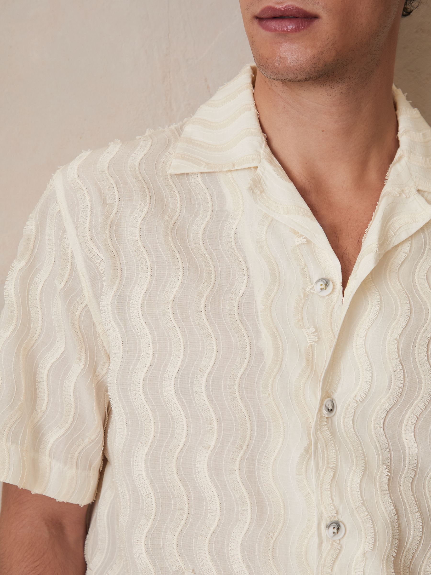 Reiss | Che Fringed-Wave Shirt in Off White - image 4