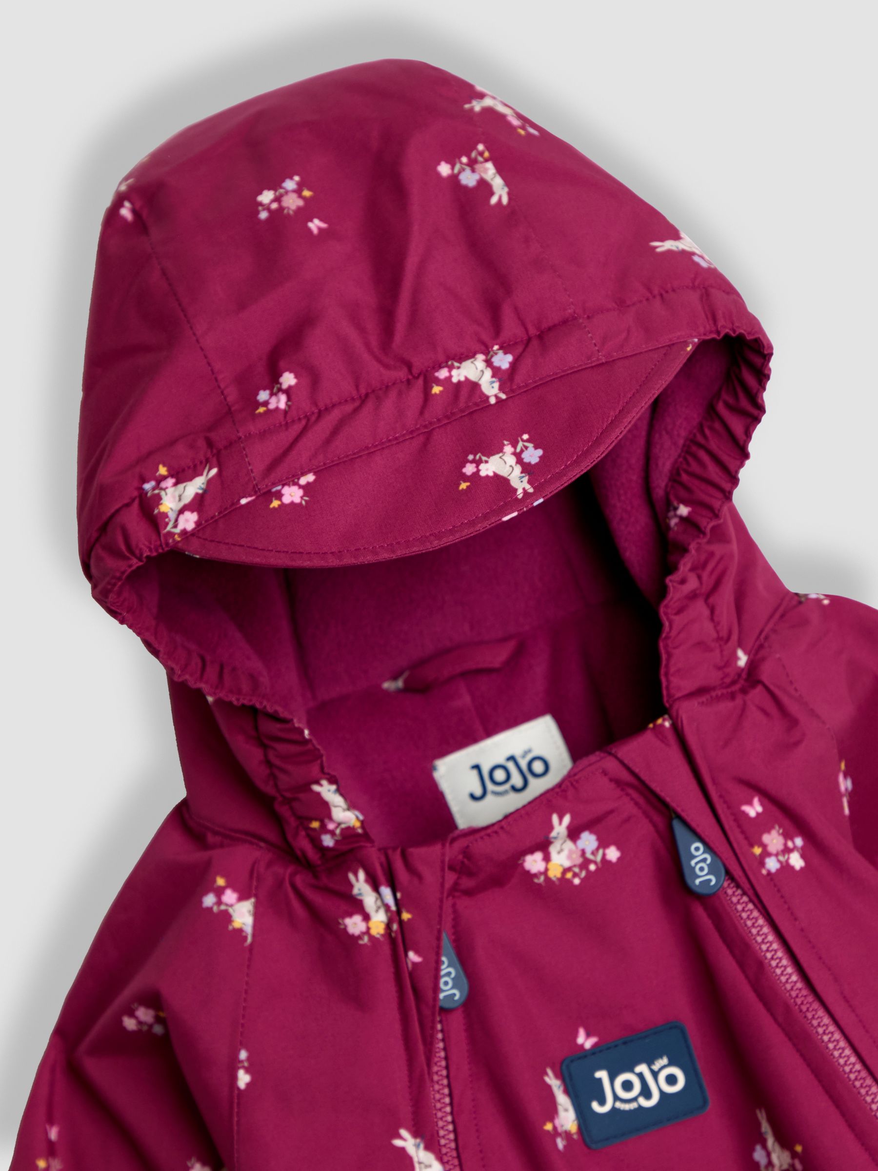 Pink Bunny Floral Fleece-lined Waterproof Puddle Suit - Image 3 of 4