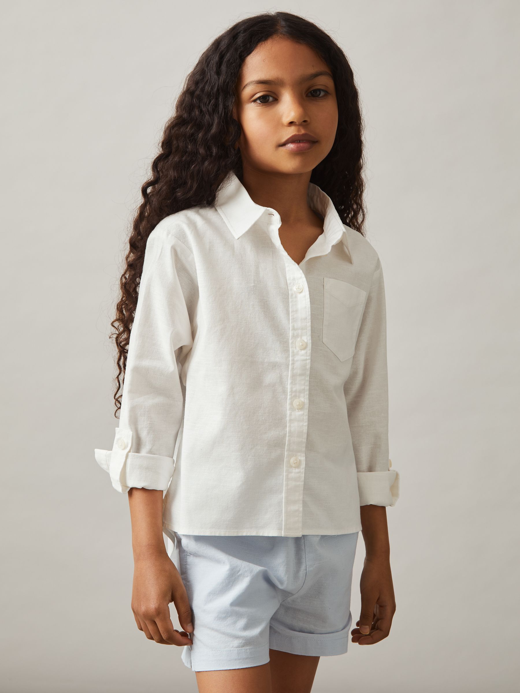 13-14 yrs Linen Roll-Cuff Shirt in Ivory - Image 3 of 4