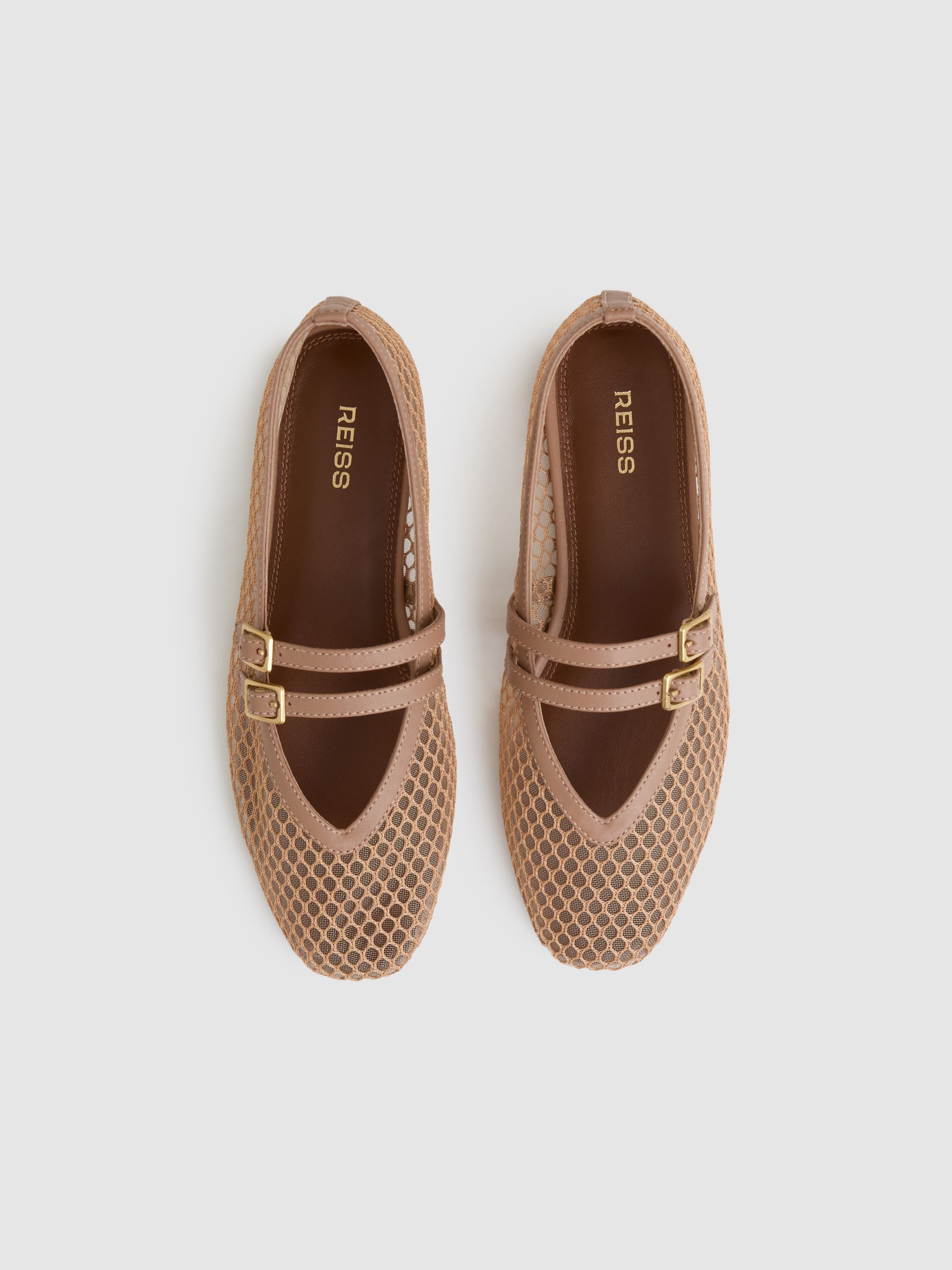 Mesh Double-Strap Ballet Flats in Neutral - Image 4 of 6
