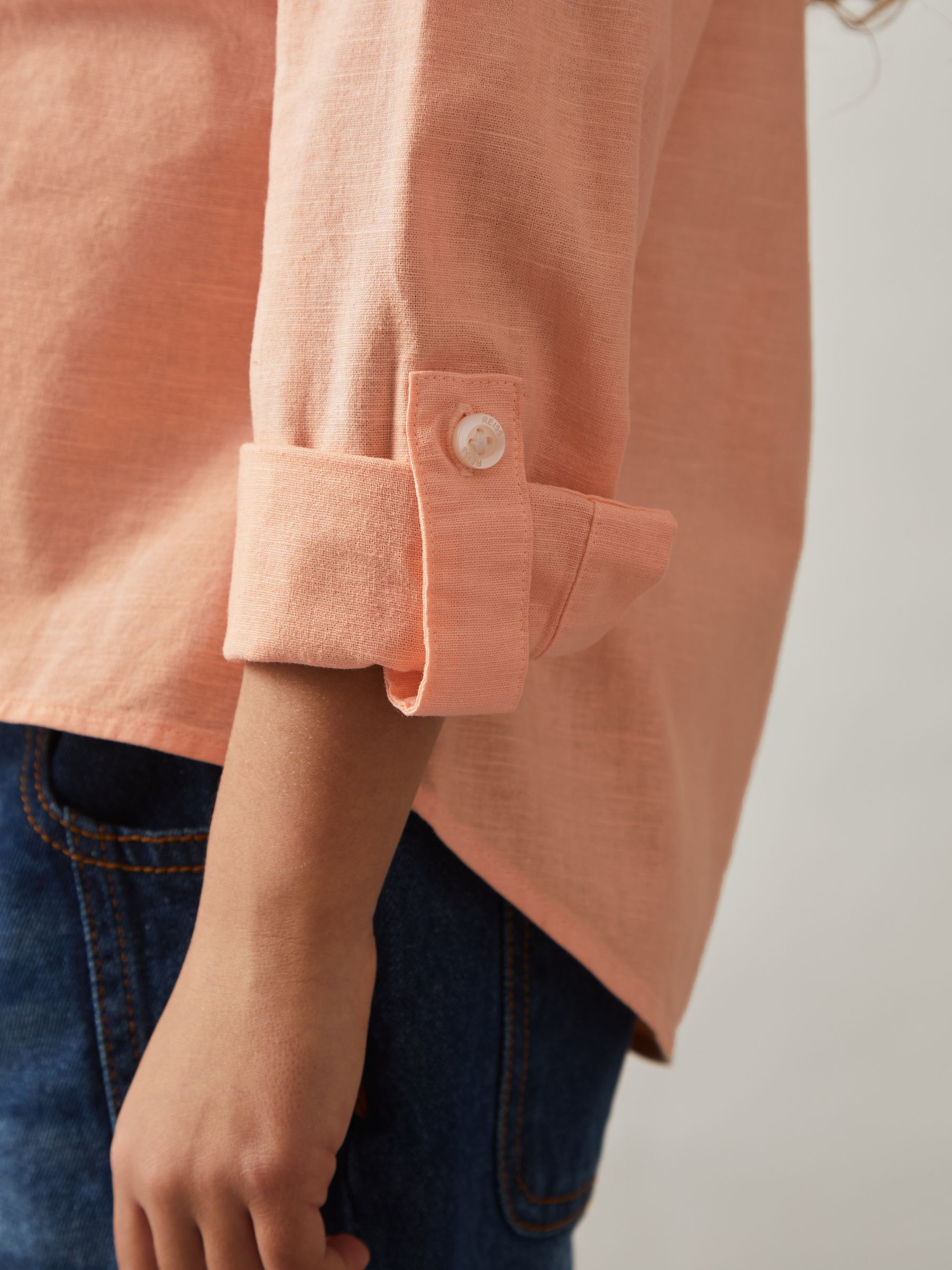 13-14 yrs Linen Roll-Cuff Shirt in Peach - Image 4 of 5