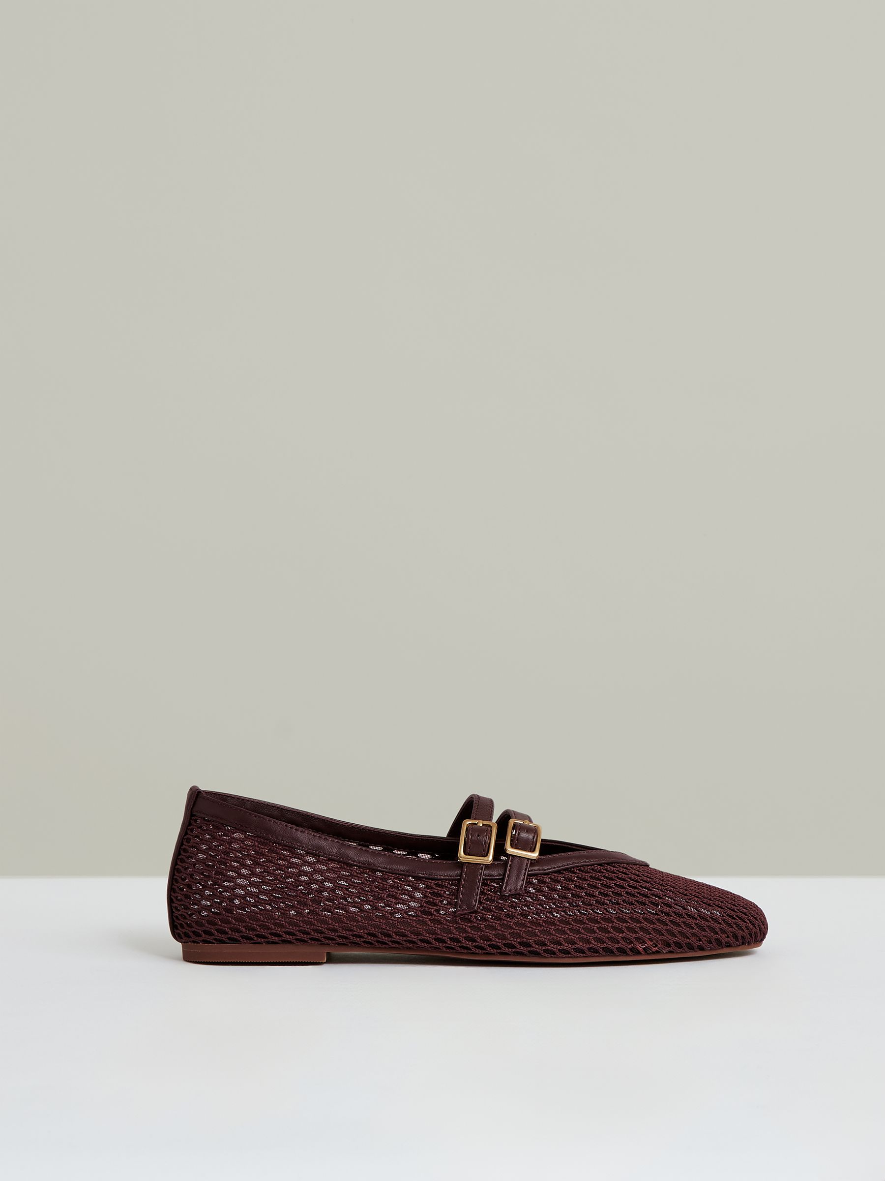 Mesh Double-Strap Ballet Flats in Oxblood - Image 1 of 4