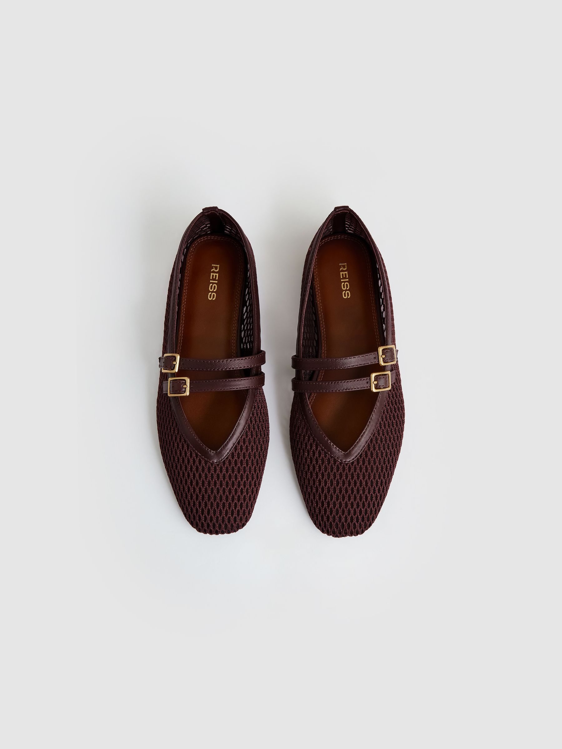 Mesh Double-Strap Ballet Flats in Oxblood - Image 2 of 4