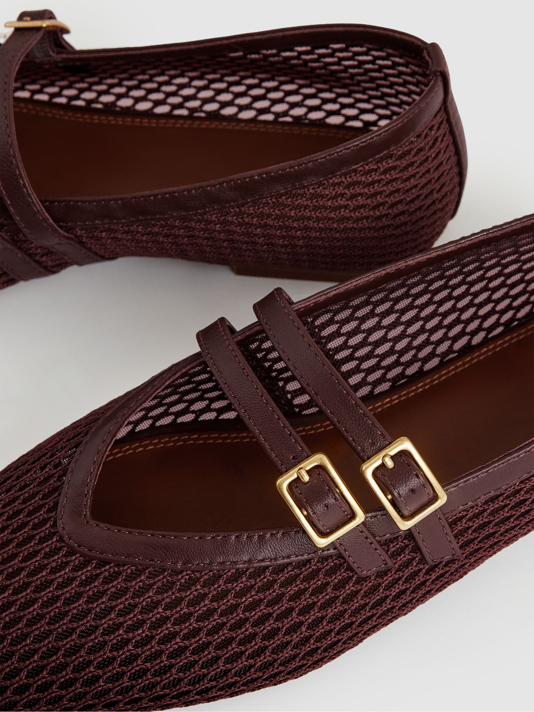 Mesh Double-Strap Ballet Flats in Oxblood - Image 4 of 4