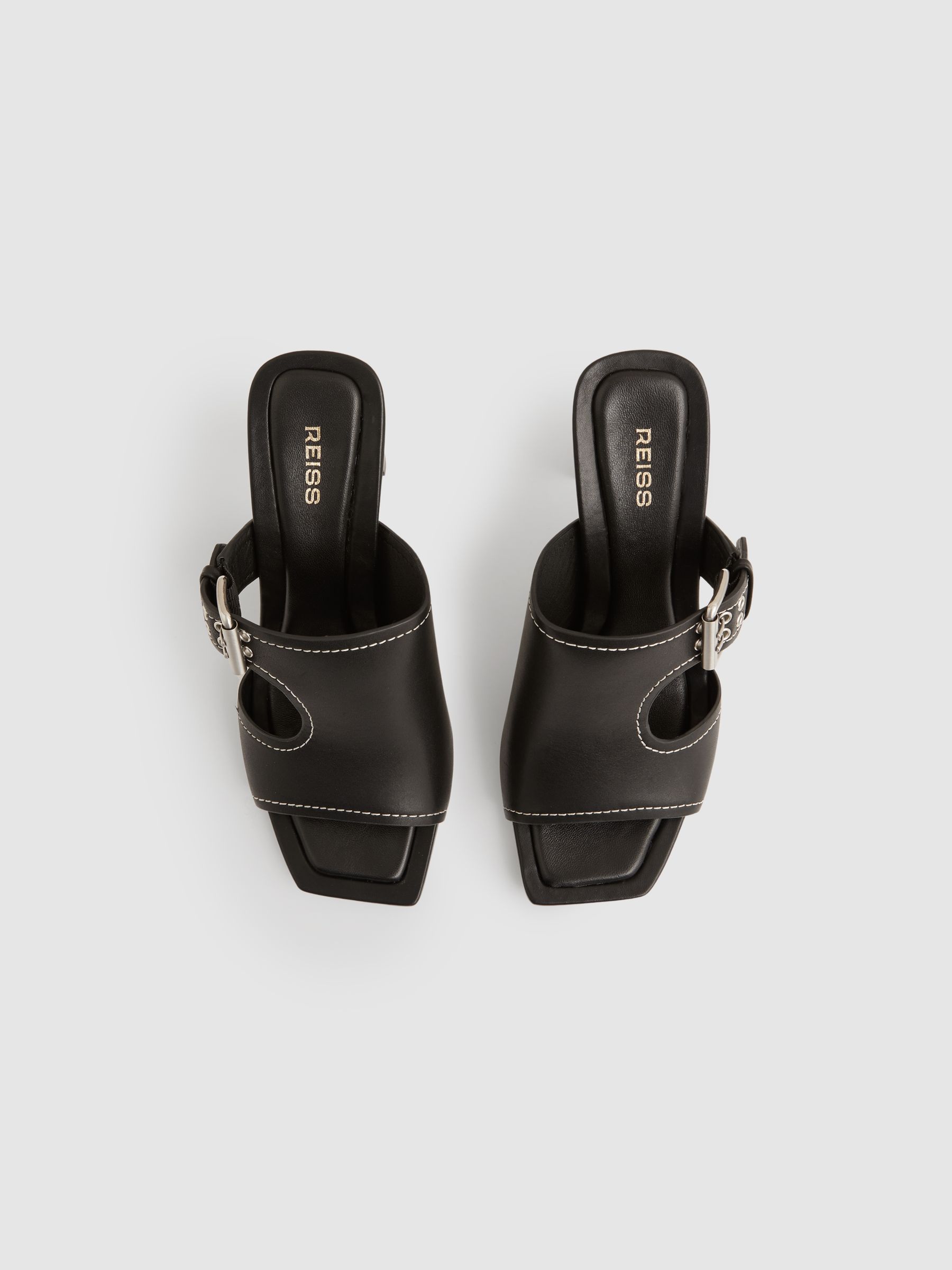 Leather Buckle Block-Heel Sandals in Black - Image 2 of 4
