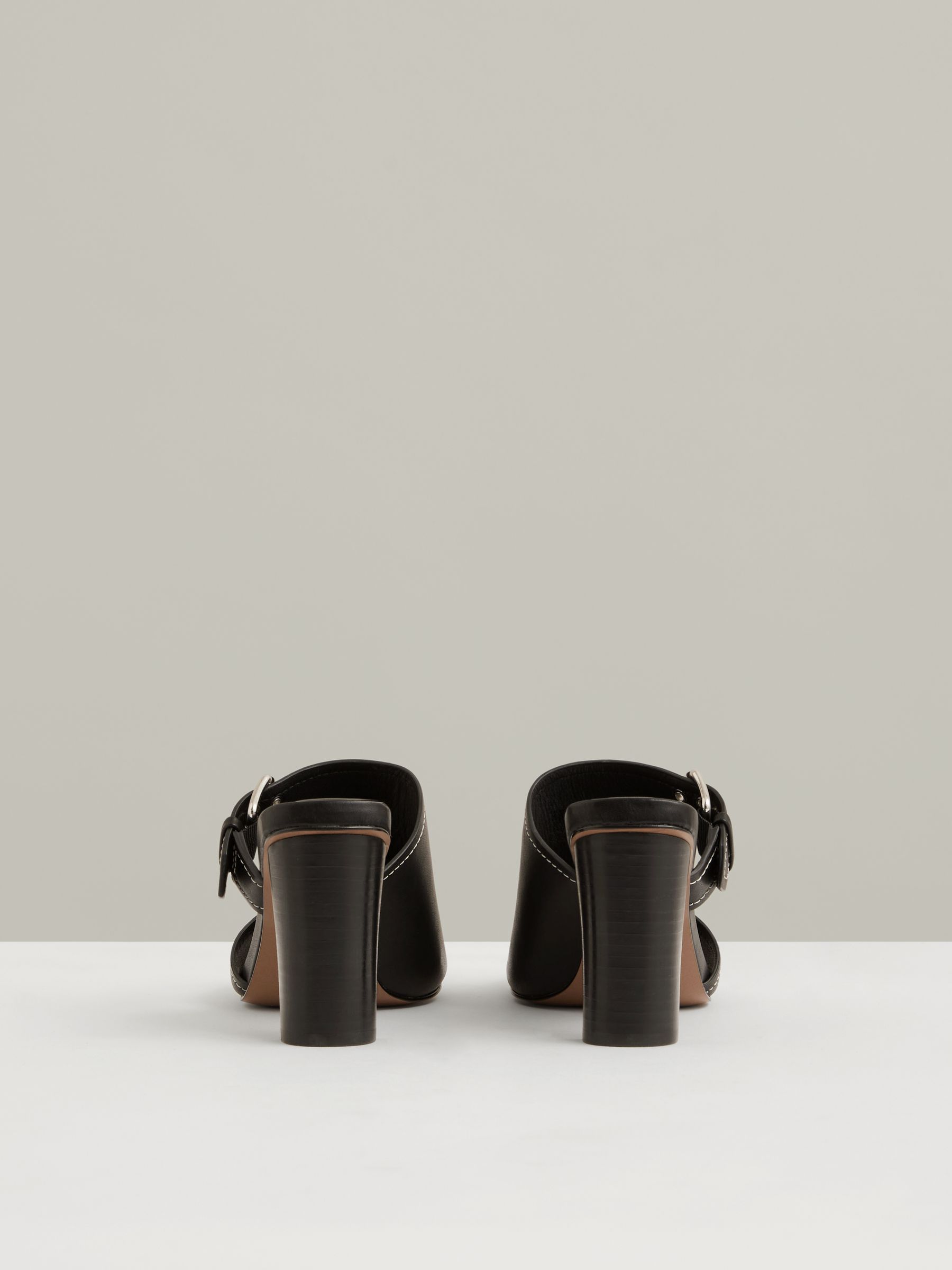 Leather Buckle Block-Heel Sandals in Black - Image 3 of 4