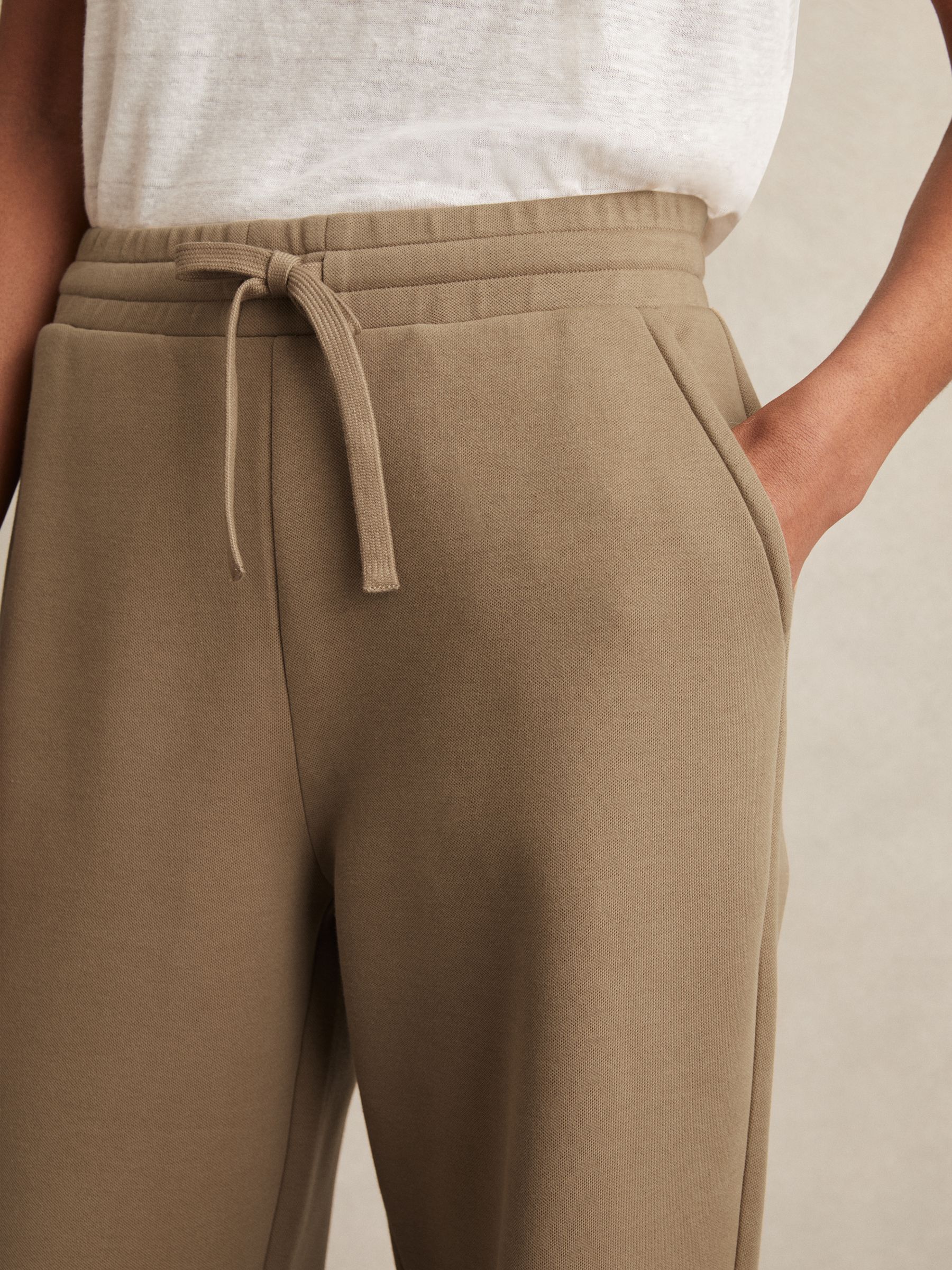 Cotton-Blend Interlock Wide-Leg Joggers in Camel - image 3