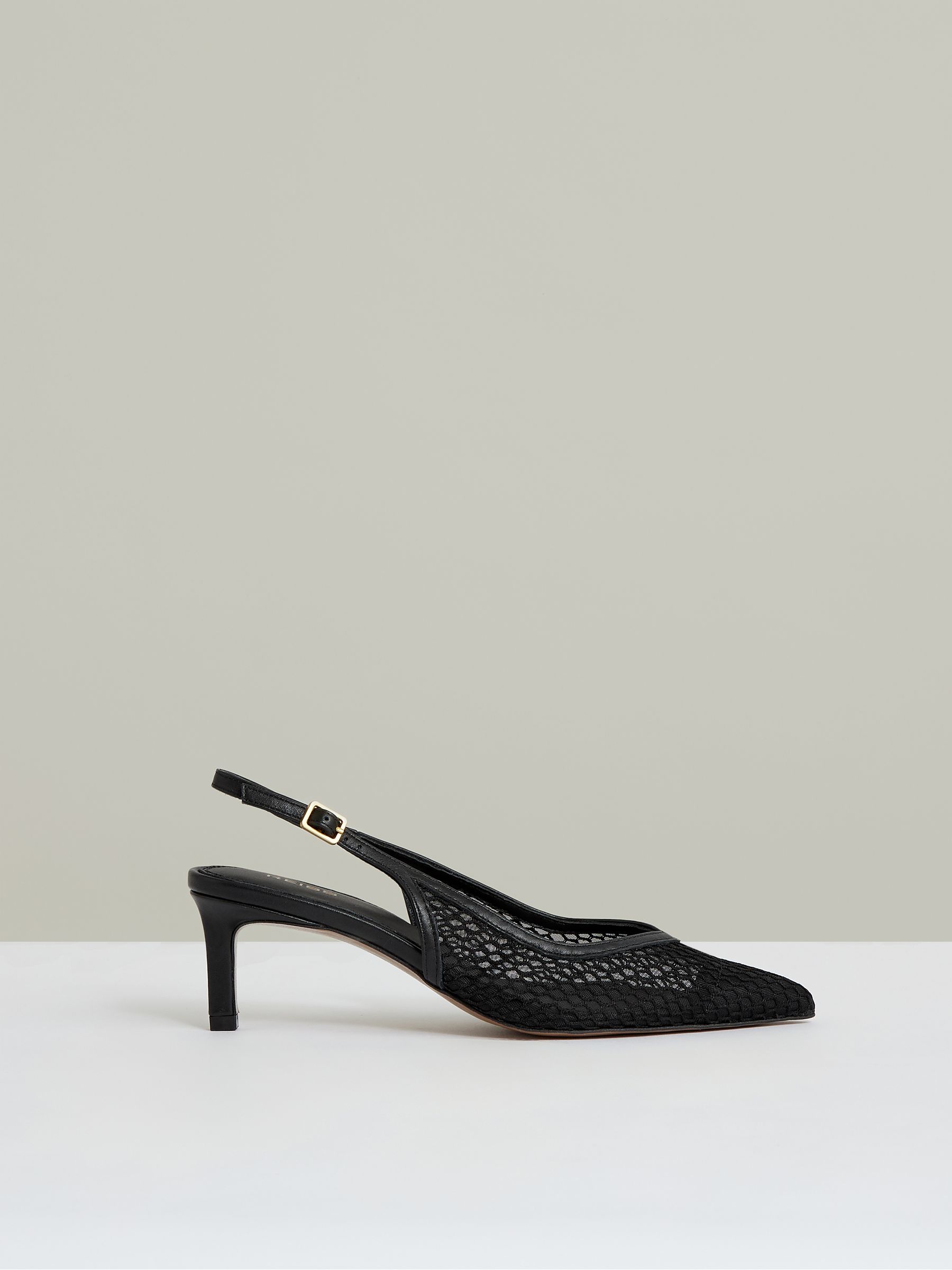Mesh Slingback Heels in Black - Image 1 of 5