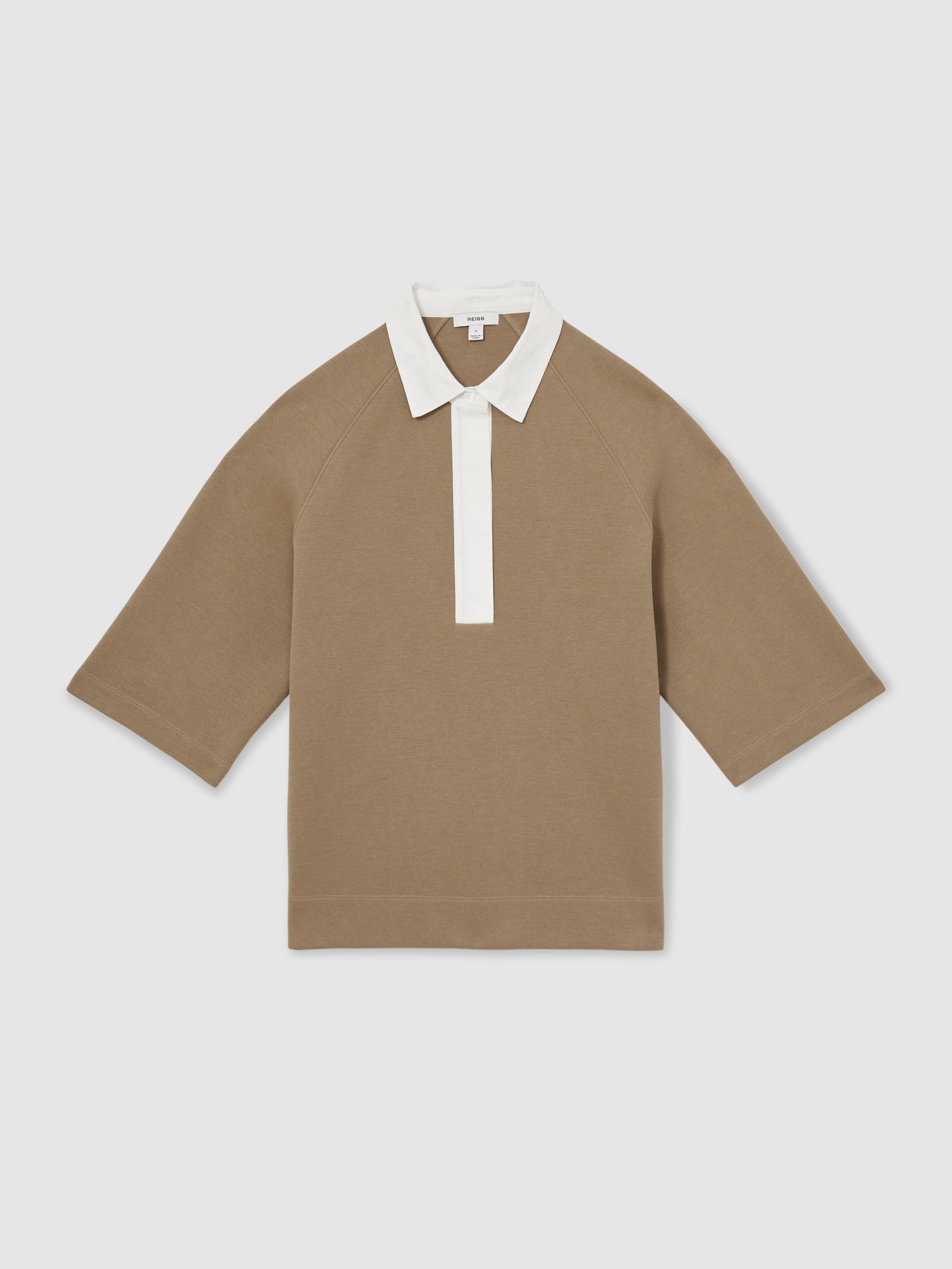 Cotton Blend Collar Sweatshirt in Camel - Image 2 of 6