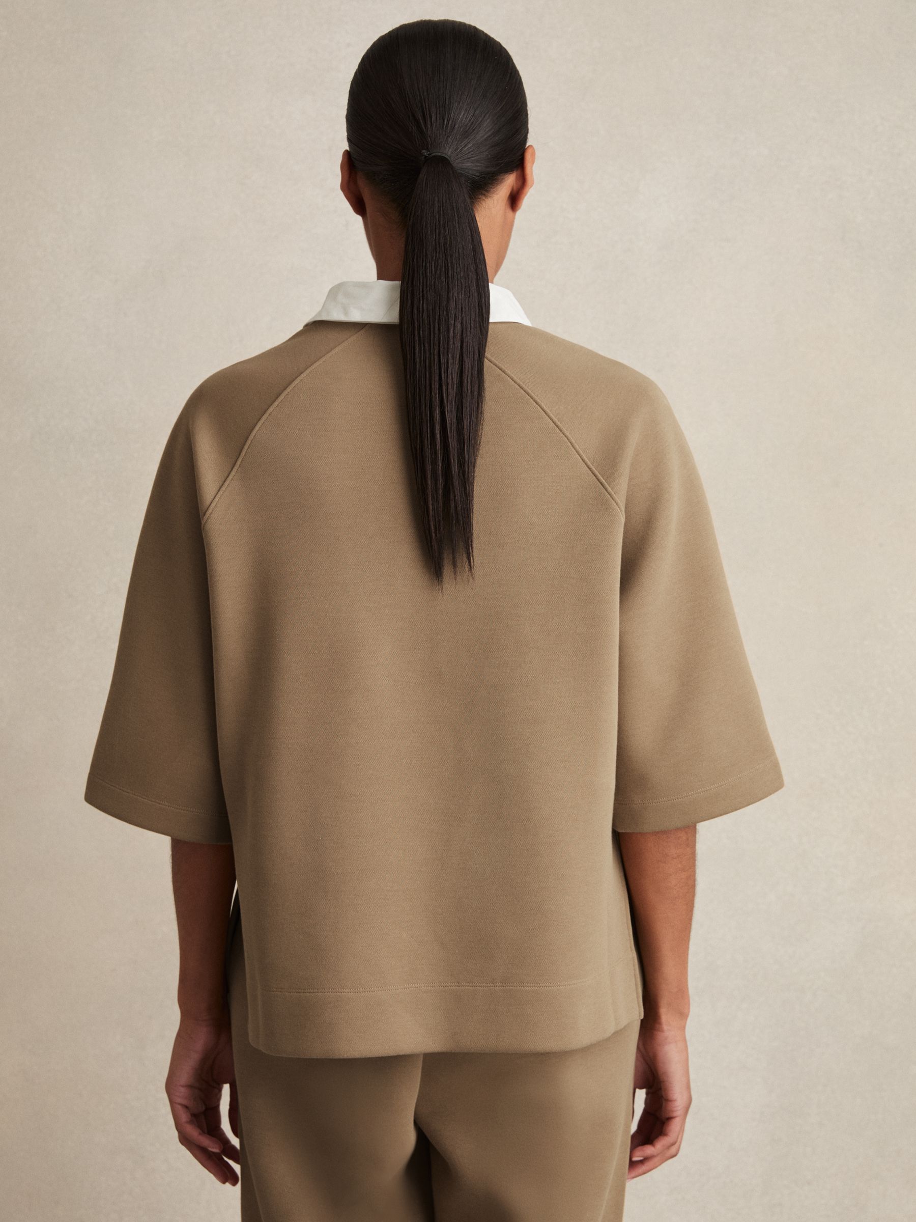 Cotton-Blend Interlock Collar Sweatshirt in Camel - image 5