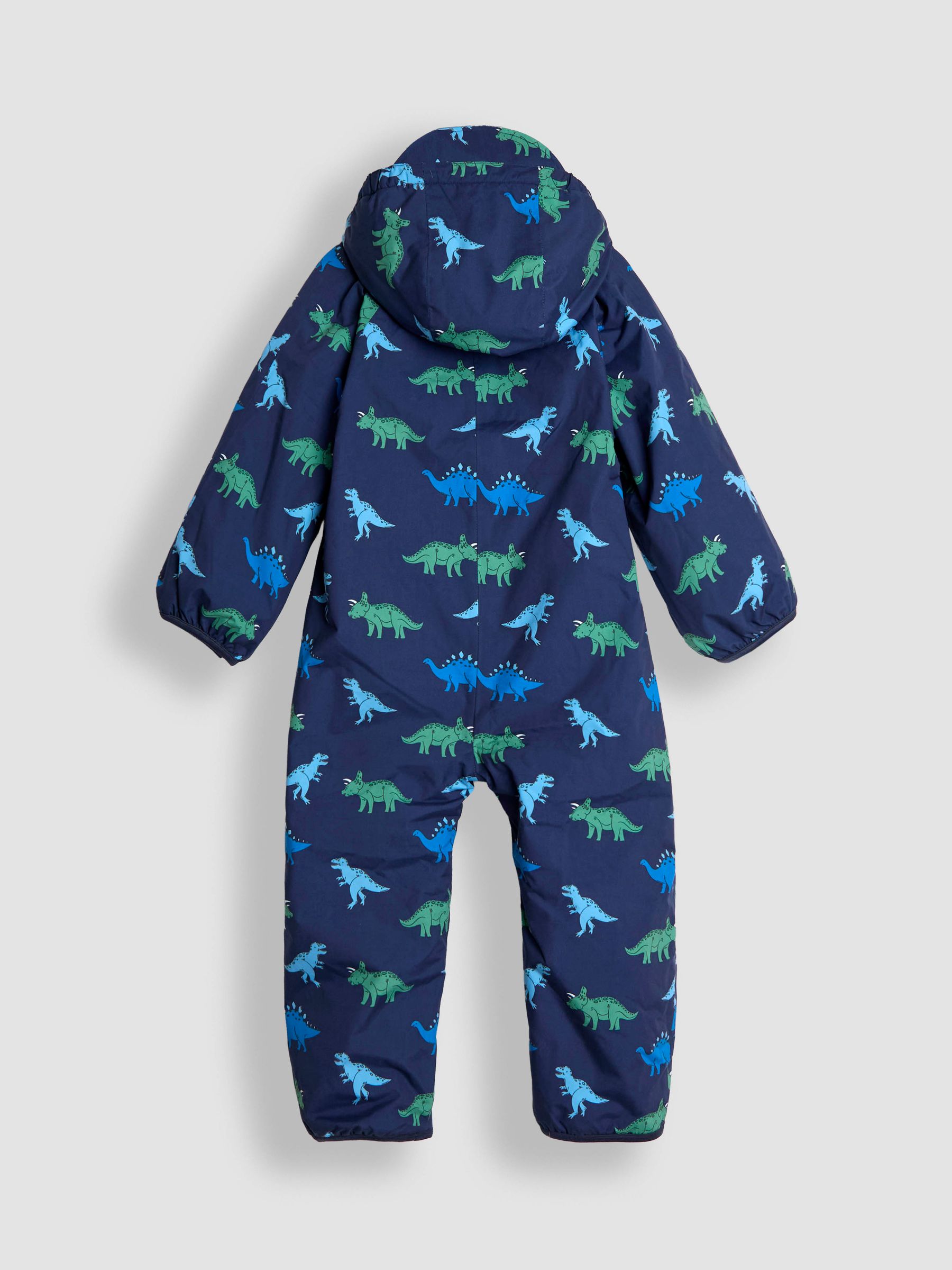 Navy Dino Woodland Fleece-lined Waterproof Puddle Suit | JoJo