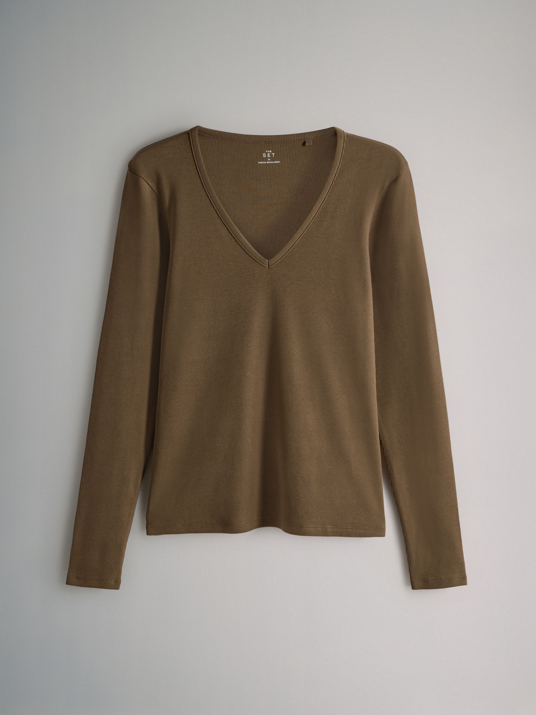 Navy/Brown/Stripe/Cream - 4 Pack V-Neck Ribbed Long Sleeve T-Shirts - Image 2 of 6 Navy/Brown/Stripe/Cream - 4 Pack V-Neck Ribbed Long Sleeve T-Shirts - Image 2 of 6