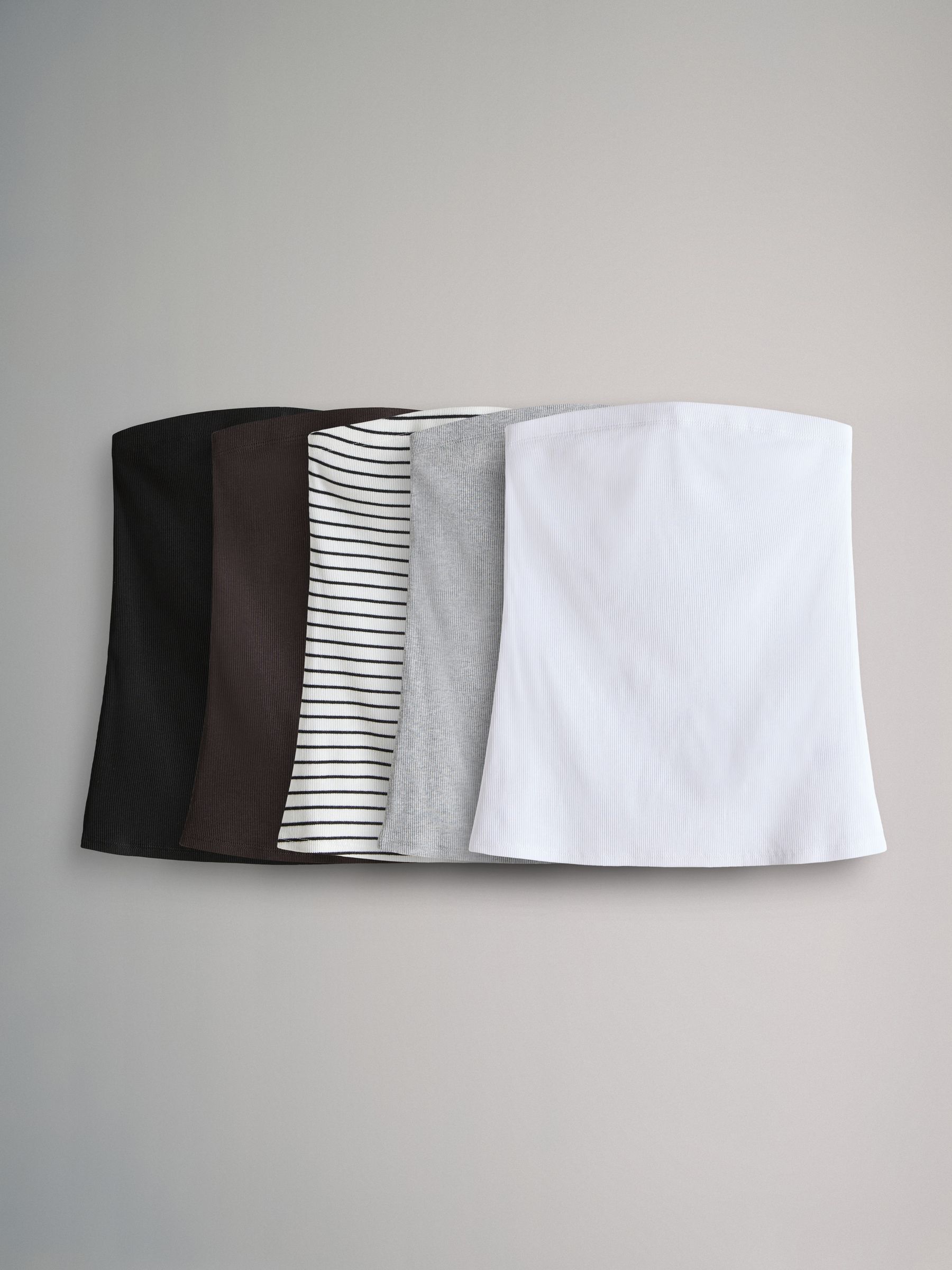 White/Black/Light Grey Marl/Chocolate Brown/Stripe - 5 Pack Ribbed Bandeau Tops - Image 2 of 16