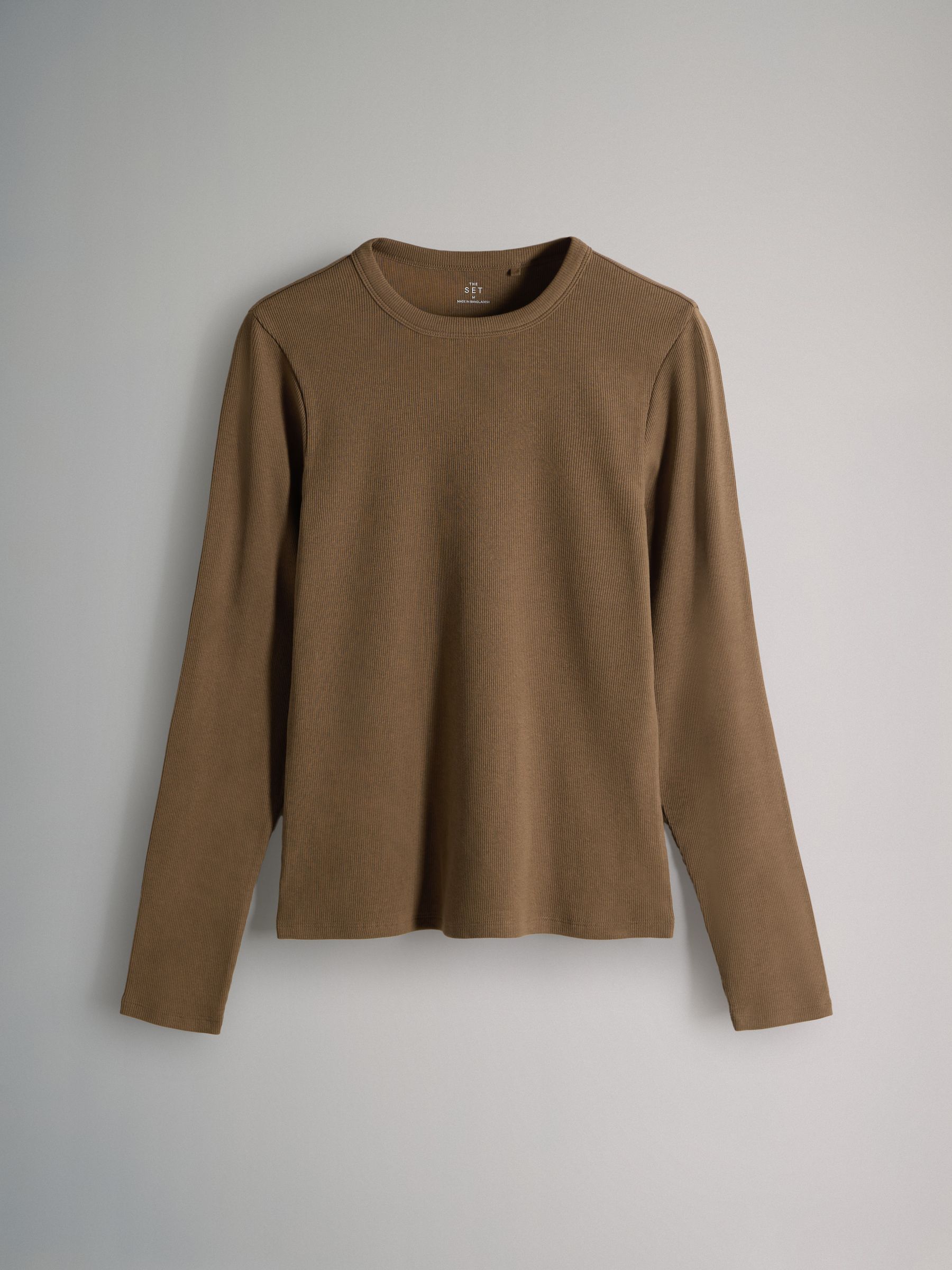 Cream/Navy/Light Blue/Brown/Stripe - 5 Pack Ribbed Long Sleeve T-Shirts - Image 3 of 8