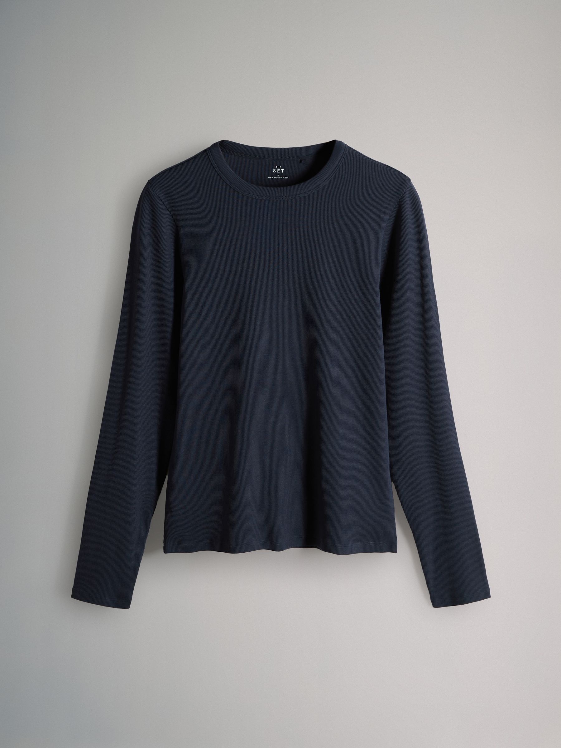 Cream/Navy/Light Blue/Brown/Stripe - 5 Pack Ribbed Long Sleeve T-Shirts - Image 6 of 8