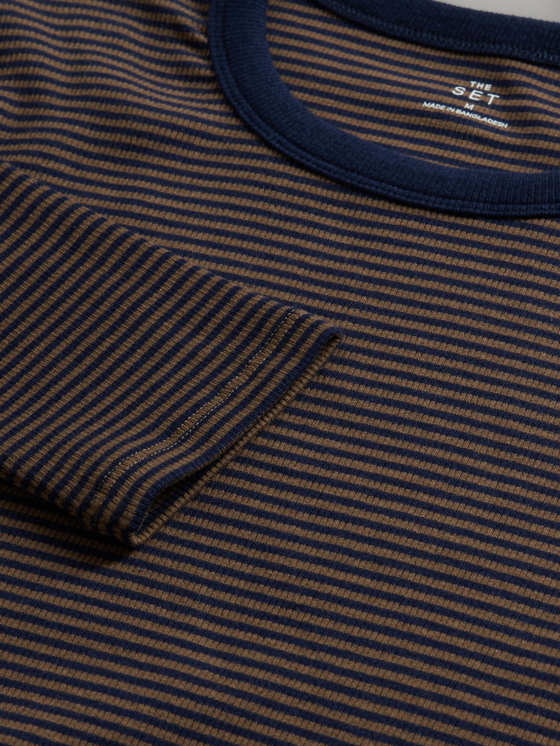 Cream/Navy/Light Blue/Brown/Stripe - 5 Pack Ribbed Long Sleeve T-Shirts - Image 8 of 8