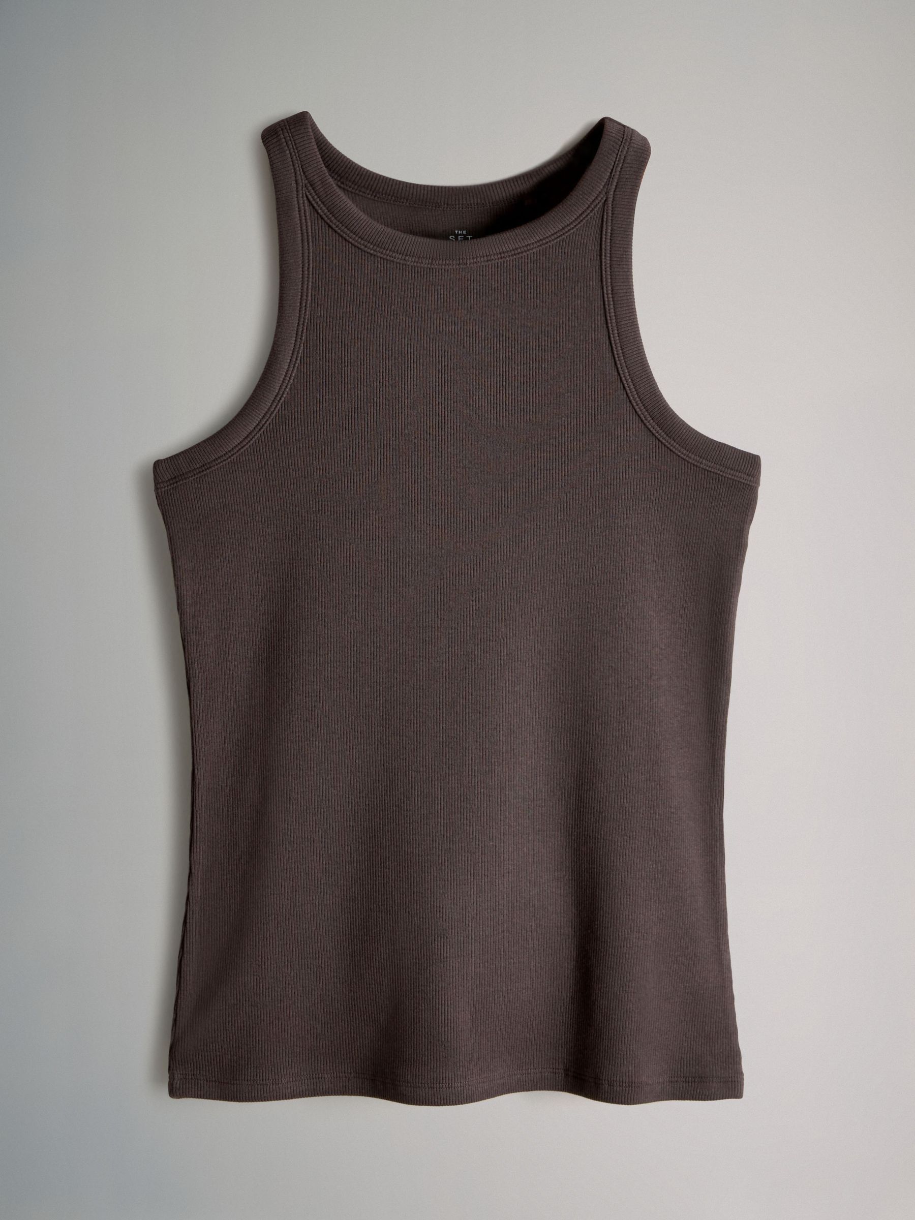 Black/Chocolate Brown/Taupe Brown/Stipe/White - 5 Pack Racer Ribbed Vests - Image 3 of 8