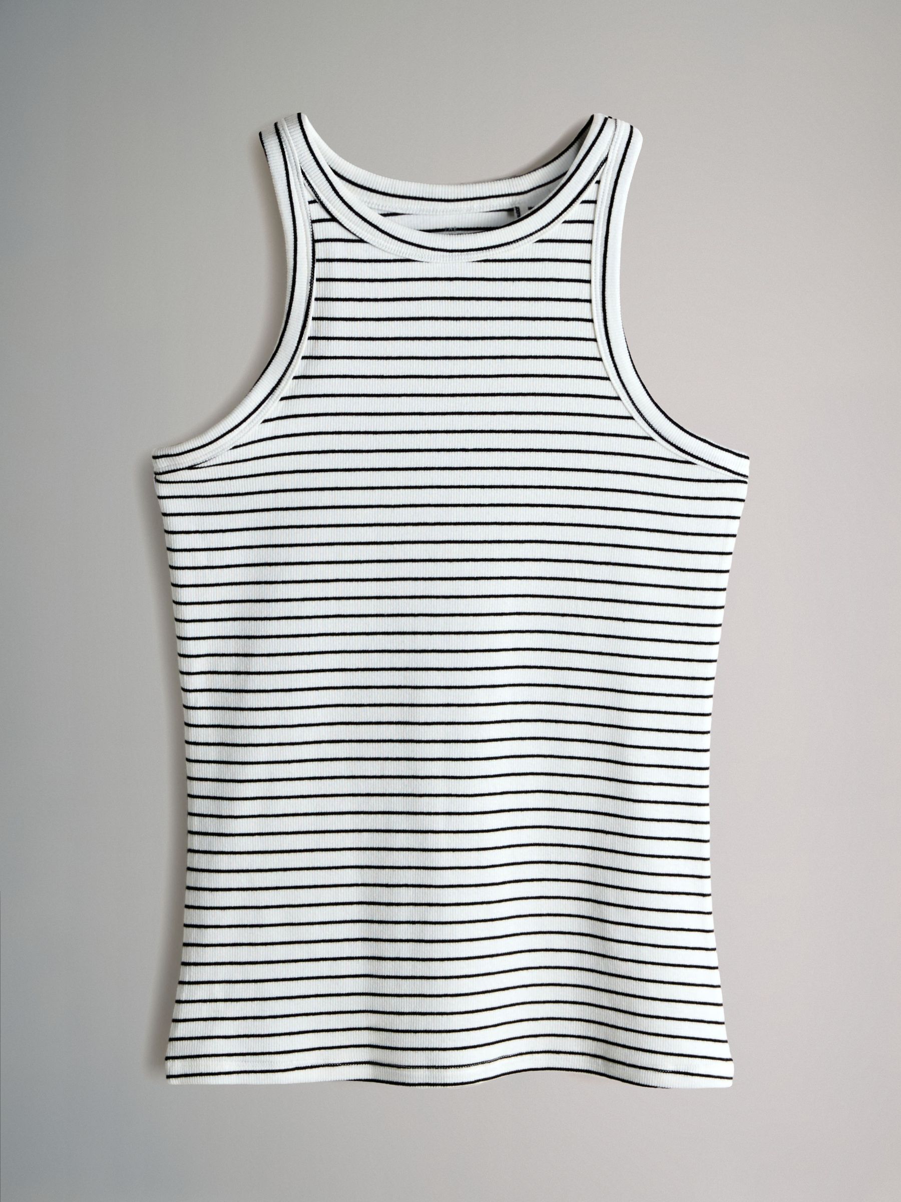 Black/Chocolate Brown/Taupe Brown/Stipe/White 5 Pack Racer Ribbed Vests - Image 6 of 6