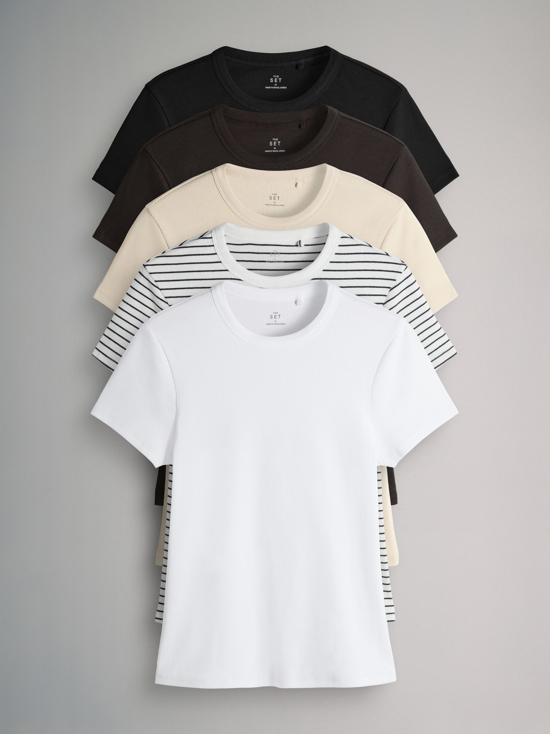 Neutral - 5 Pack Short Sleeve Ribbed T-Shirts - Image 1 of 7