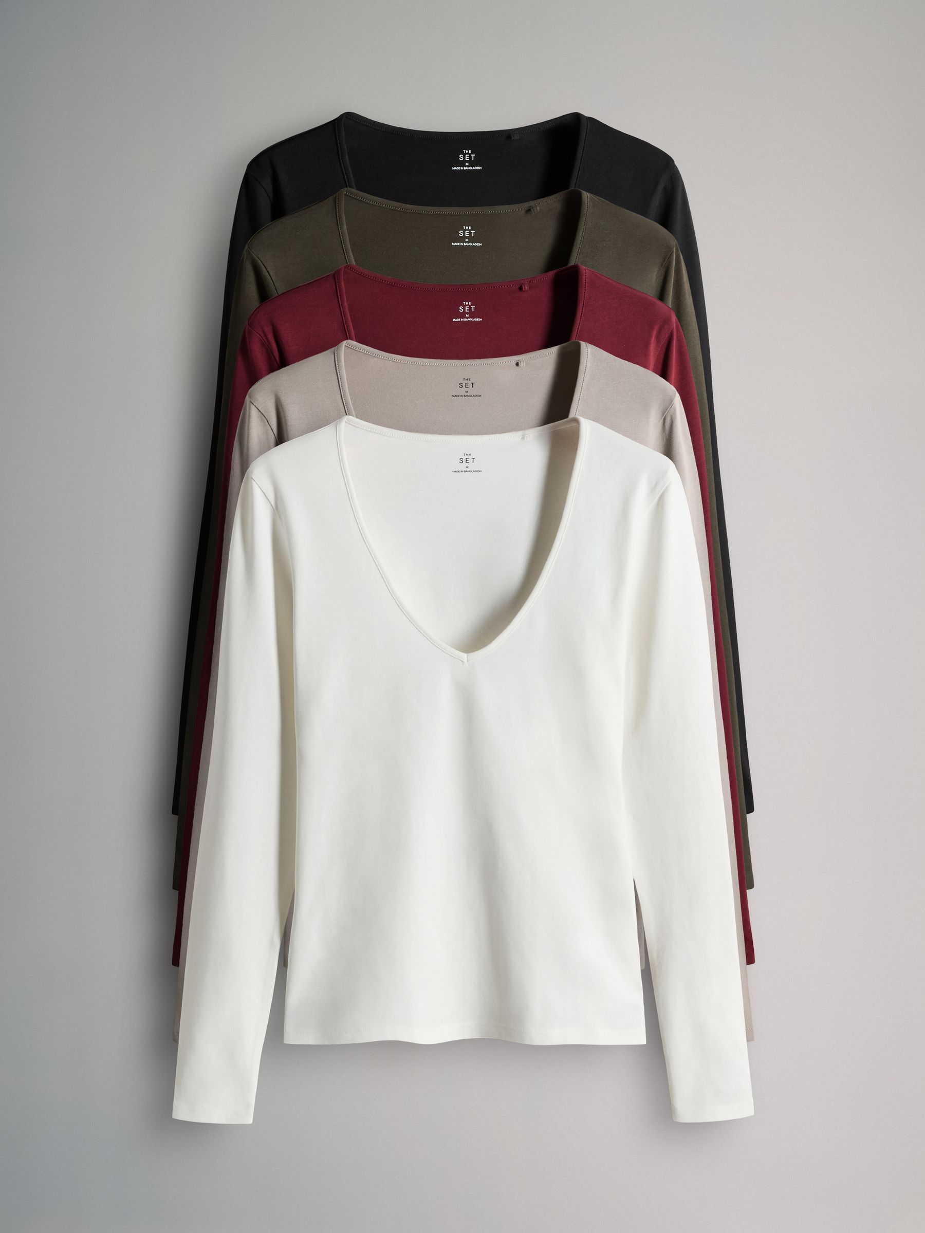 5 Pack Fitted Long Sleeve V-Neck T-Shirts - Image 2 of 14