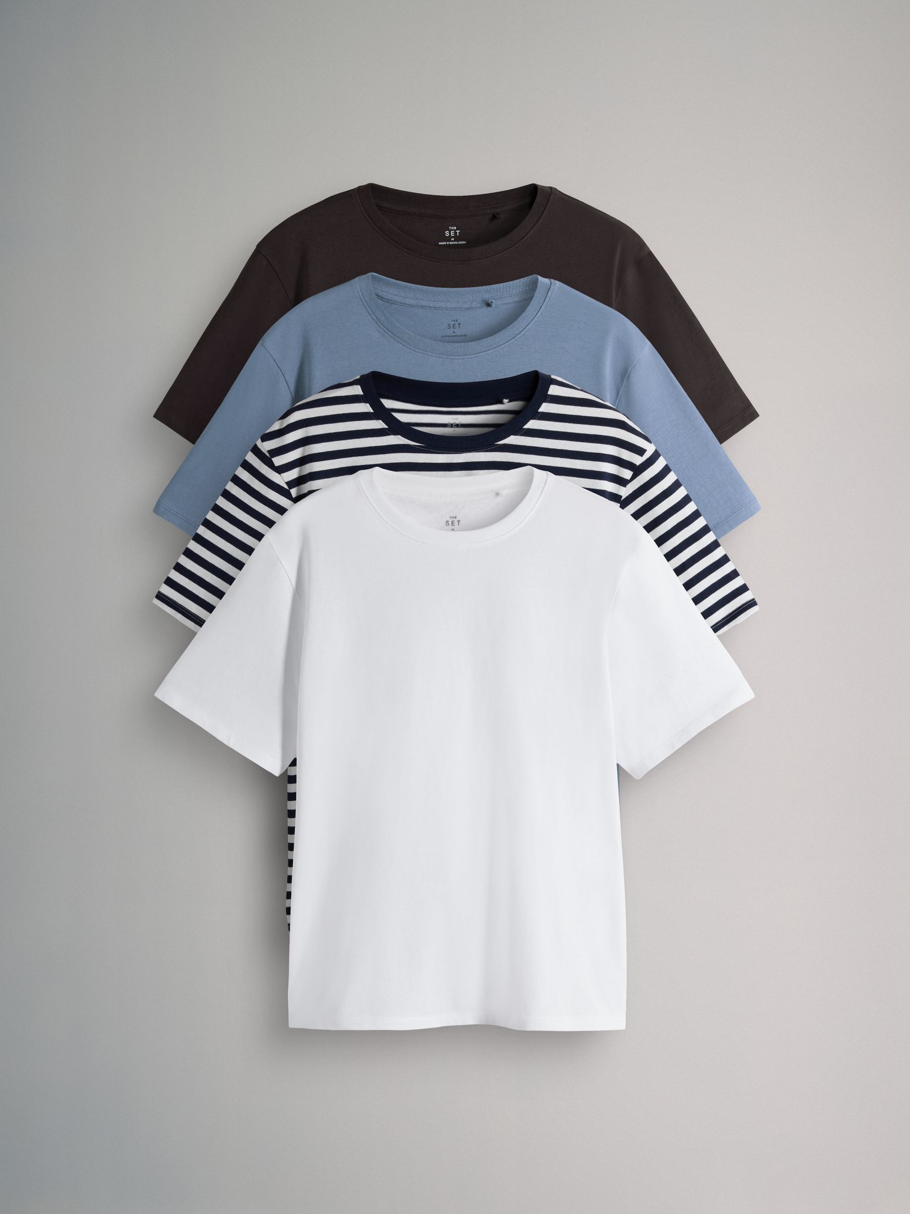 Chocolate Brown/Stripe/Light Blue/White - 4 Pack Short Sleeved Relaxed T-Shirts - Image 1 of 7