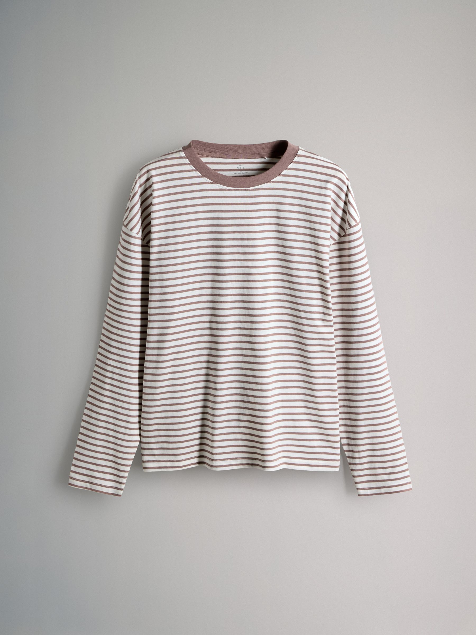 Chocolate Brown/Berry/Mid Pink/Stripe/Cream - 5 Pack Relaxed Long Sleeved T-Shirts - Image 3 of 8