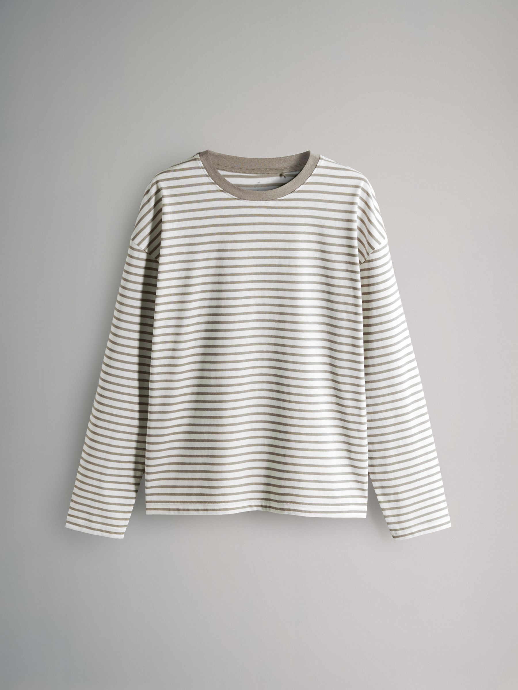 Khaki Green/Taupe Brown/Stripe/Cream - 4 Pack Relaxed Long Sleeve T-Shirts - Image 3 of 7
