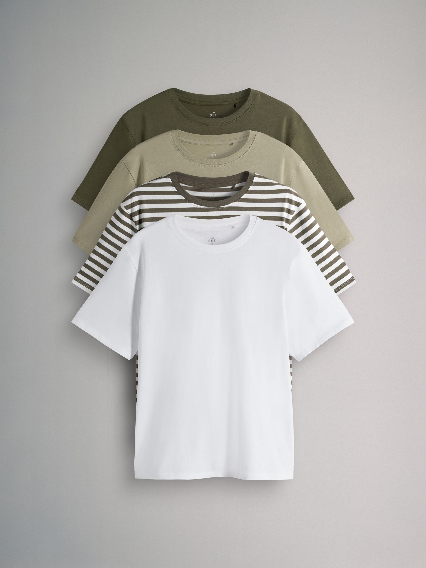 White/Stripe/Khaki/Light Khaki - 4 Pack Short Sleeved Relaxed T-Shirts - Image 1 of 7