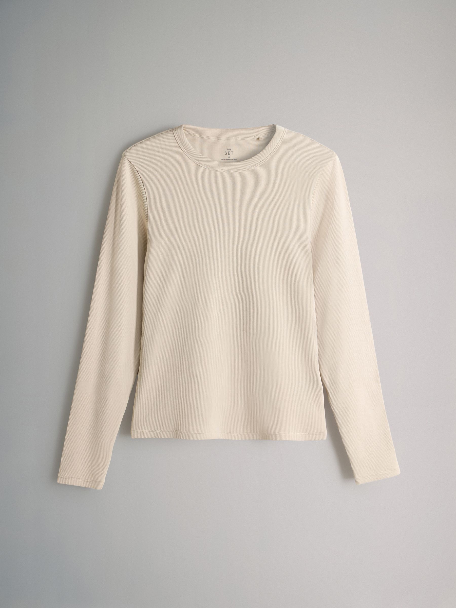 Black/Chocolate Brown/Taupe Brown/Nude/White - 5 Pack Ribbed Long Sleeve T-Shirts - Image 3 of 8
